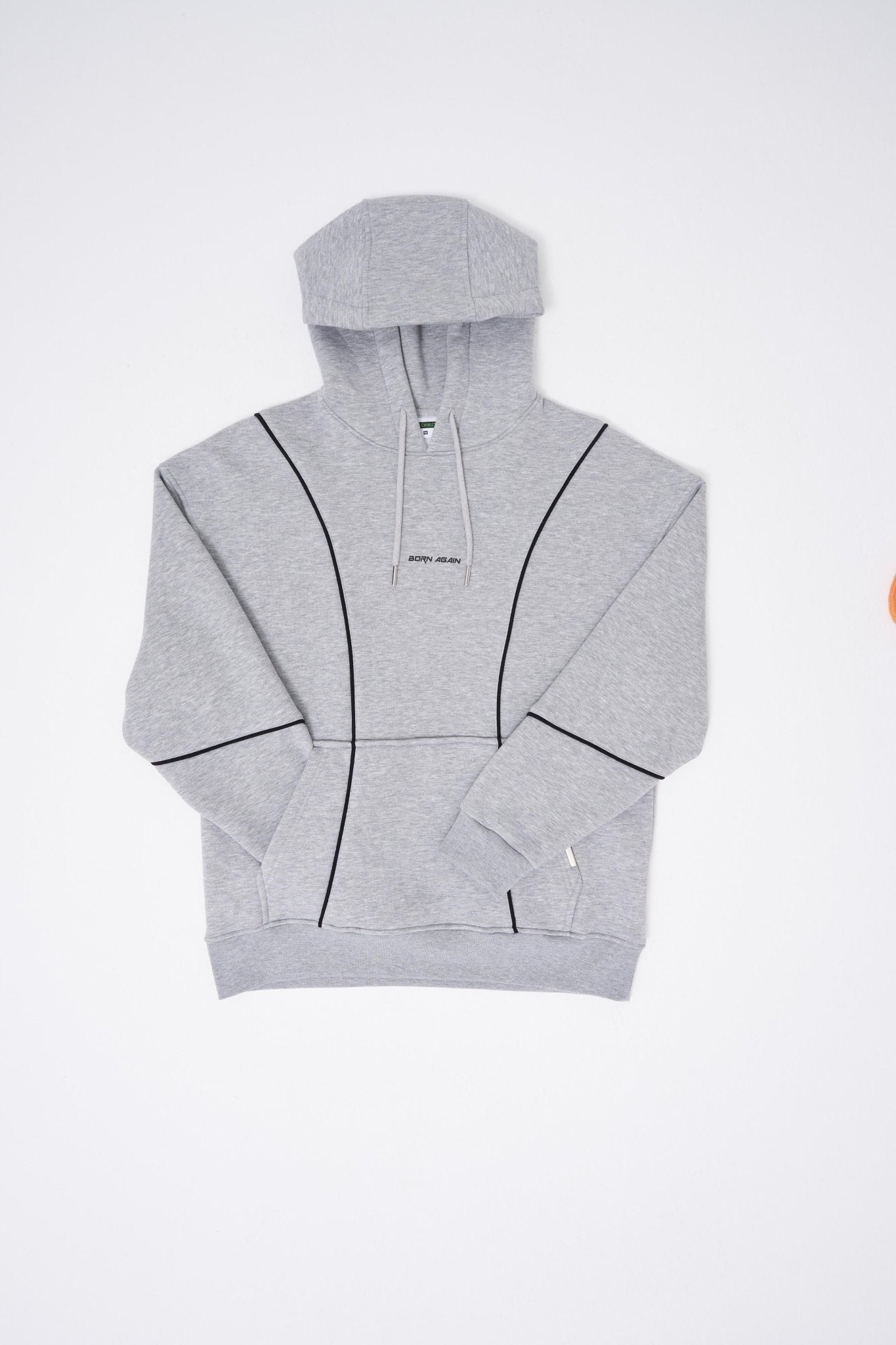 Erkek Printed and Piped Hoodie Gri Melanj