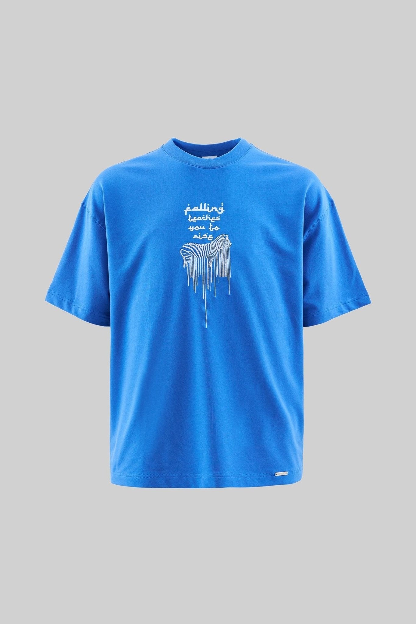 Erkek Printed and Zebra Oversize Tişört Açık Mavi