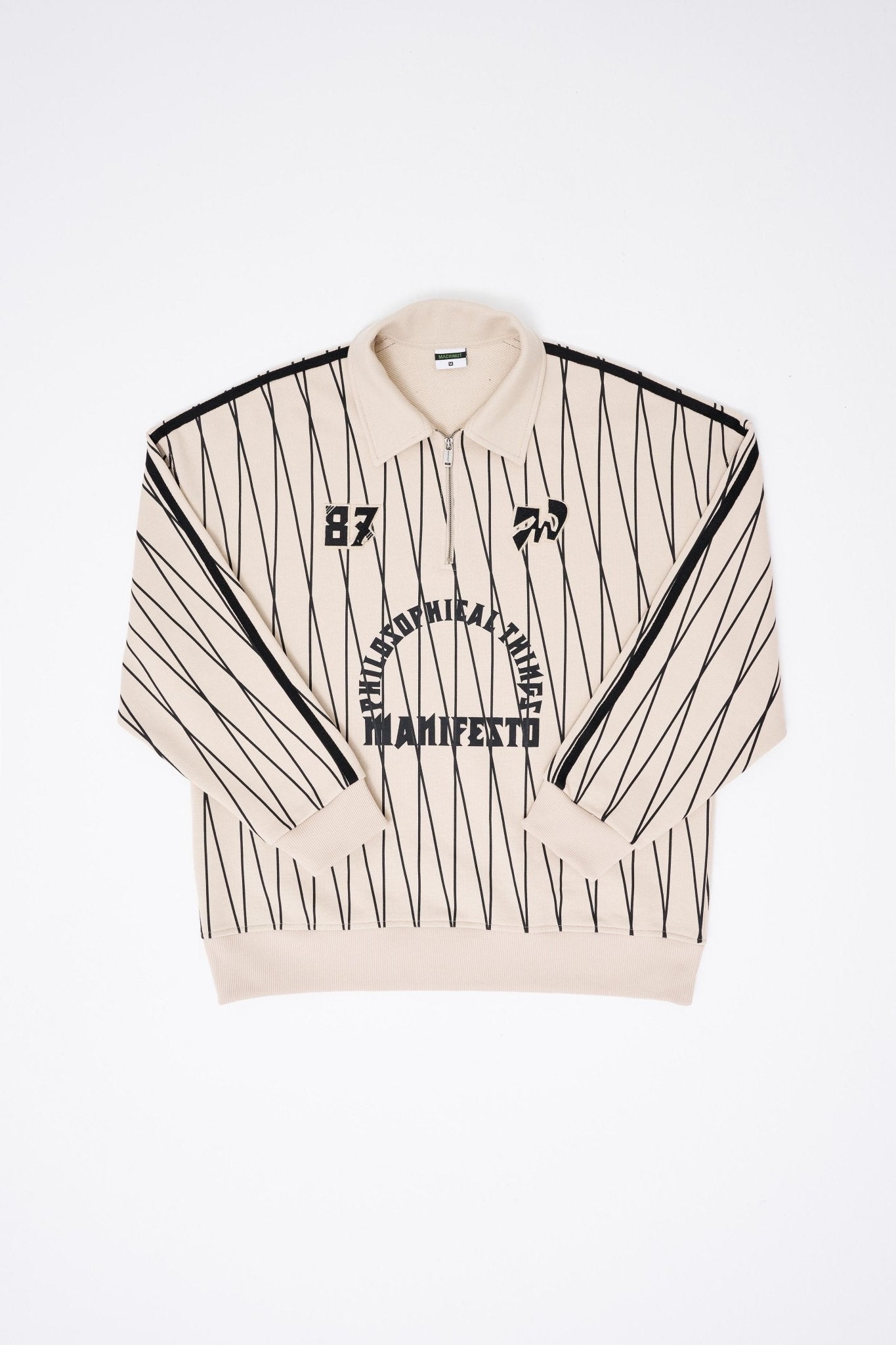 Erkek Printed And Zip Polo Sweatshirt Açık Bej