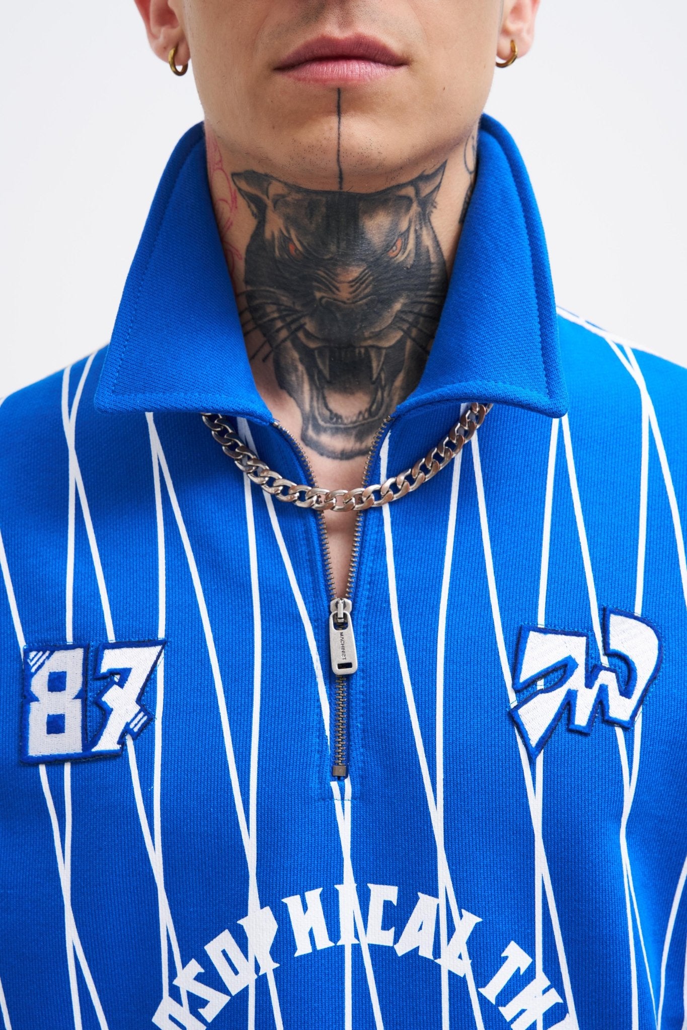 Erkek Printed And Zip Polo Sweatshirt Açık Mavi