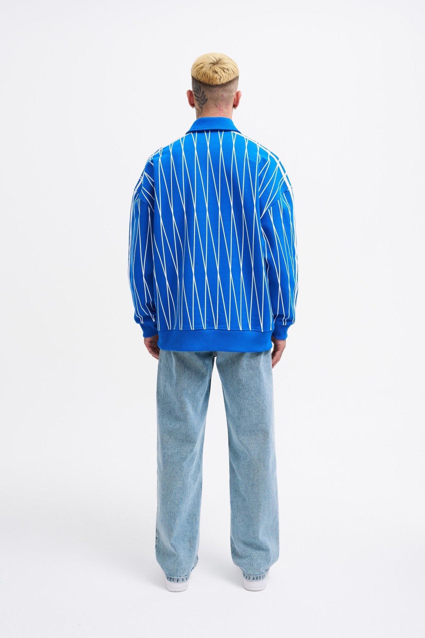 Erkek Printed And Zip Polo Sweatshirt Açık Mavi