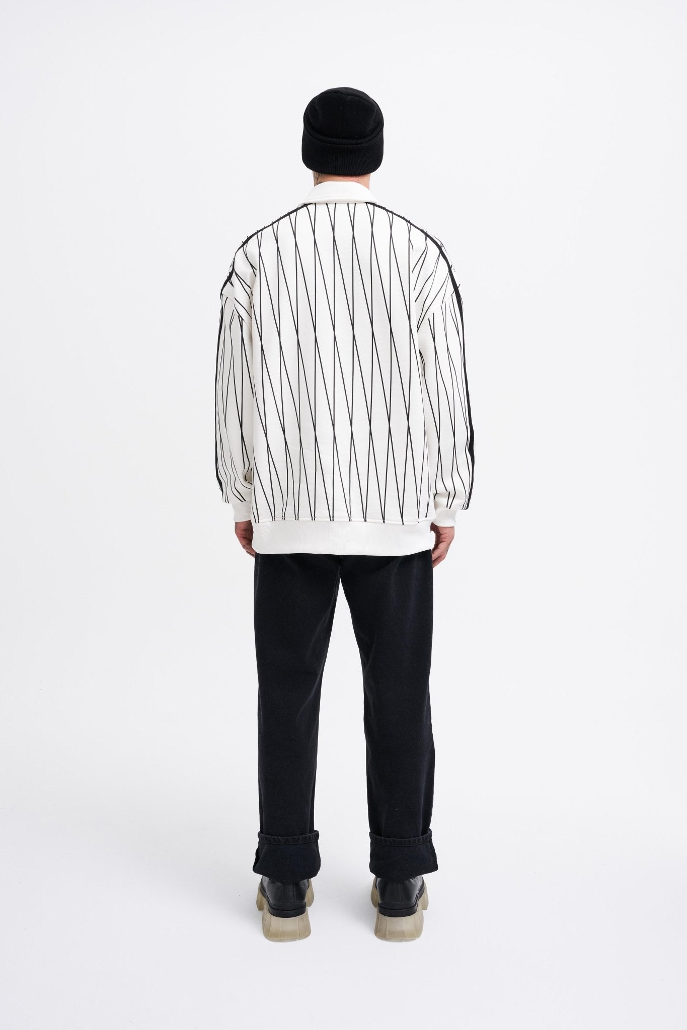 Erkek Printed And Zip Polo Sweatshirt Ekru