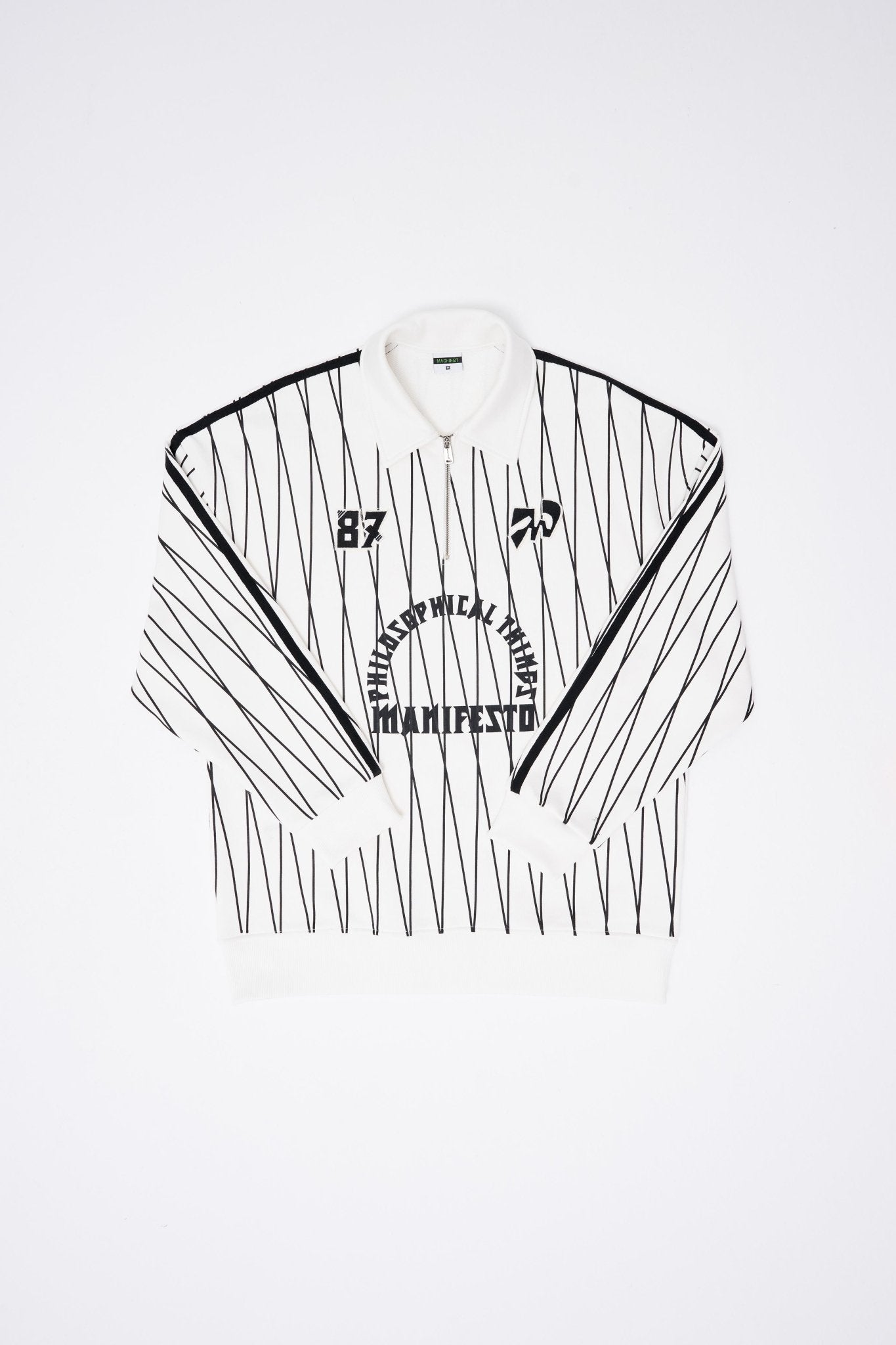 Erkek Printed And Zip Polo Sweatshirt Ekru