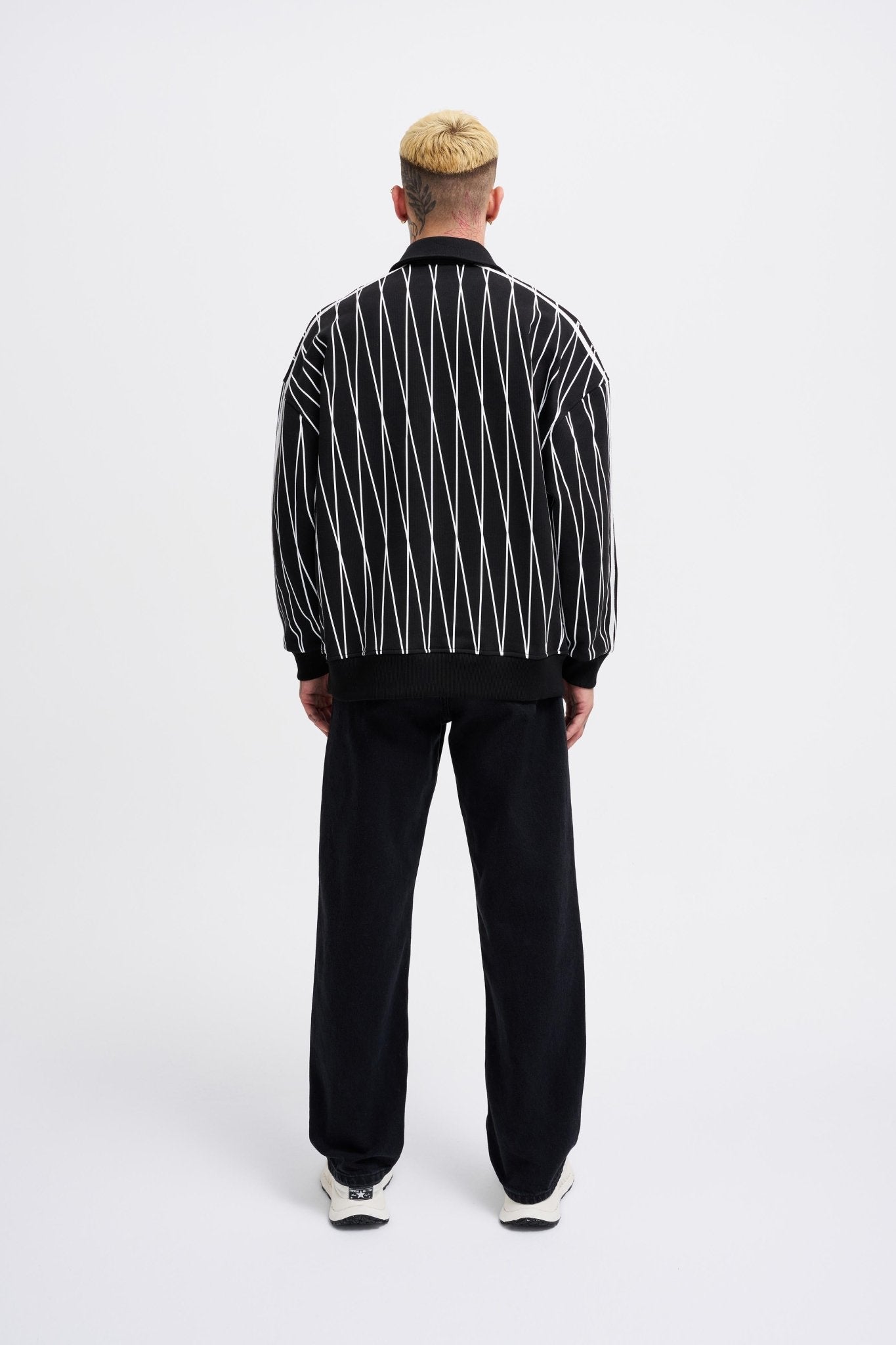 Erkek Printed And Zip Polo Sweatshirt Siyah