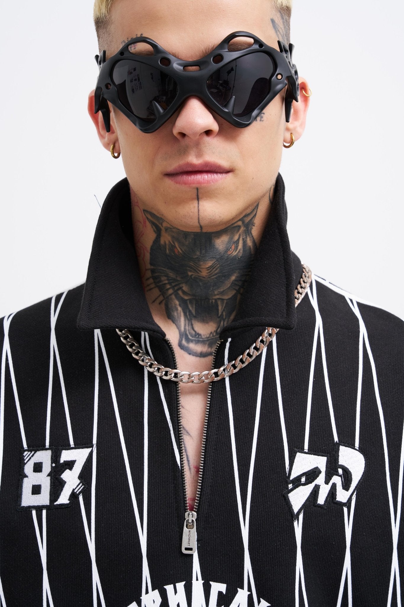 Erkek Printed And Zip Polo Sweatshirt Siyah