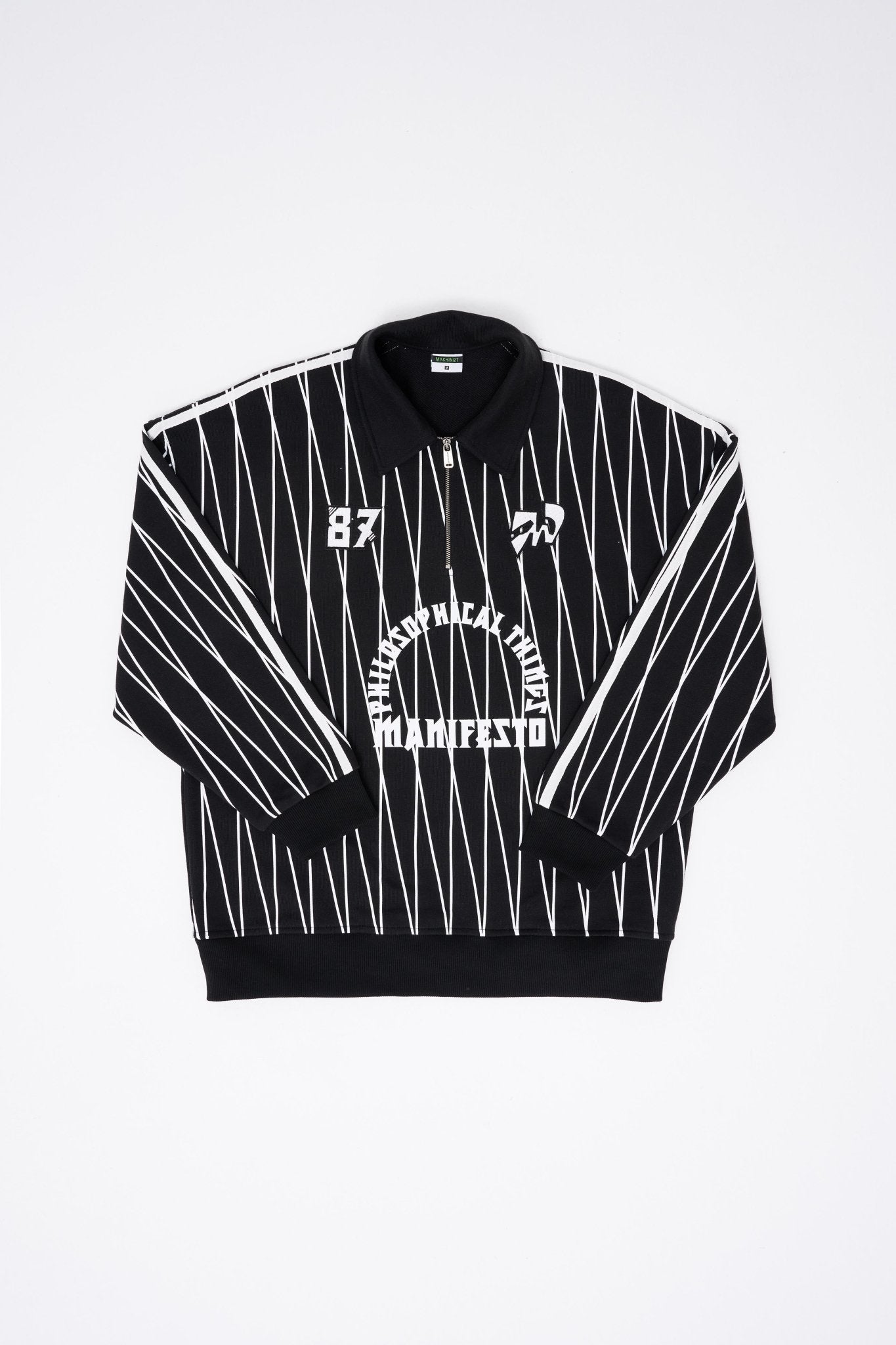 Erkek Printed And Zip Polo Sweatshirt Siyah