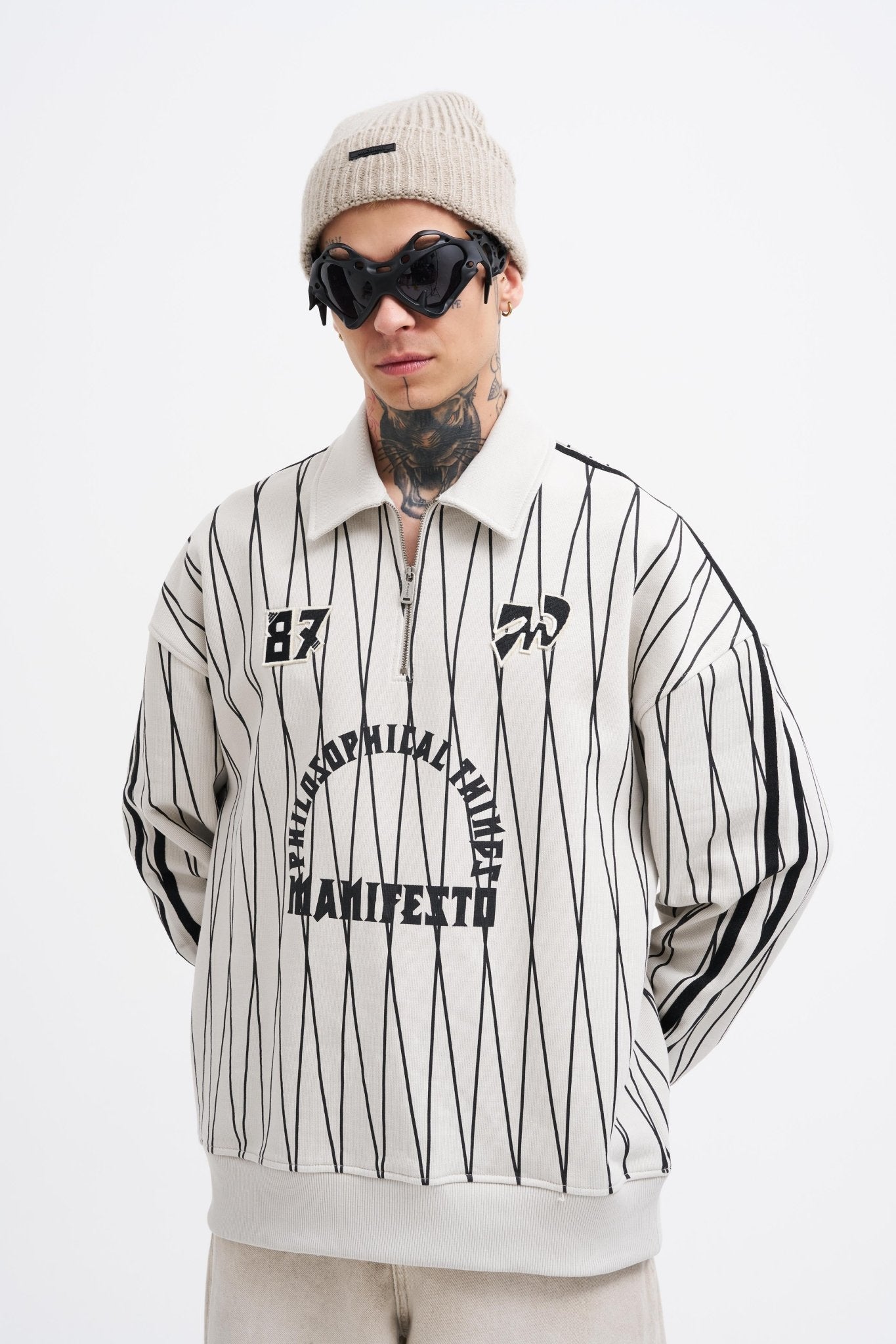 Erkek Printed And Zip Polo Sweatshirt Uzay Grisi