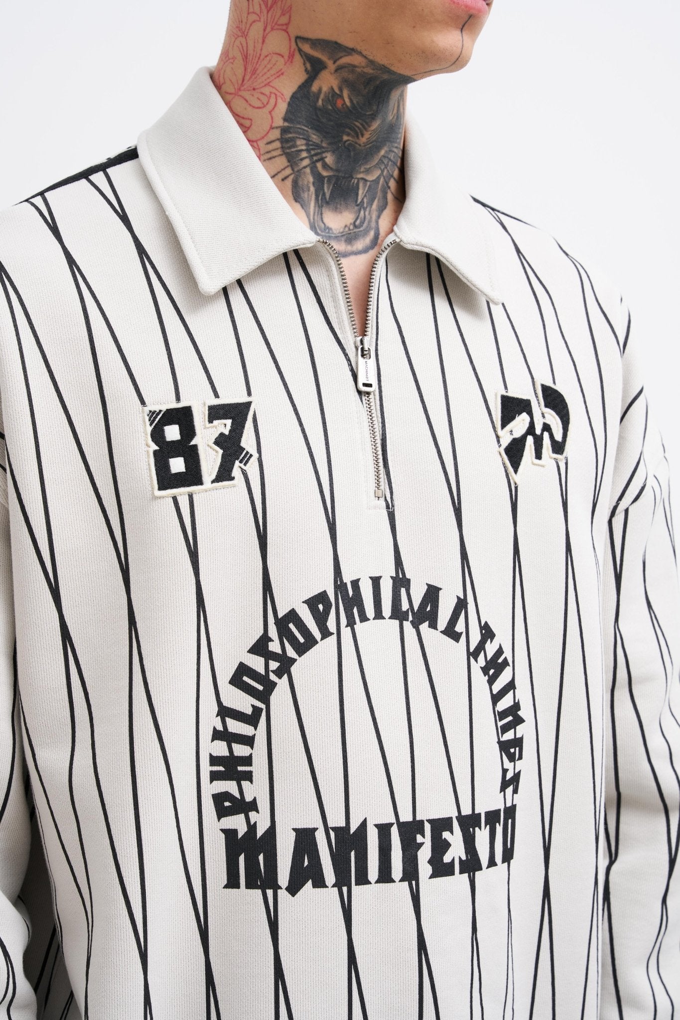 Erkek Printed And Zip Polo Sweatshirt Uzay Grisi