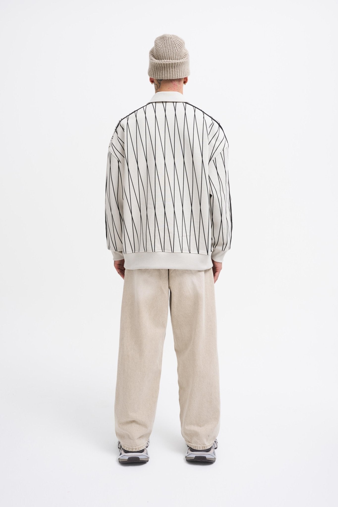 Erkek Printed And Zip Polo Sweatshirt Uzay Grisi