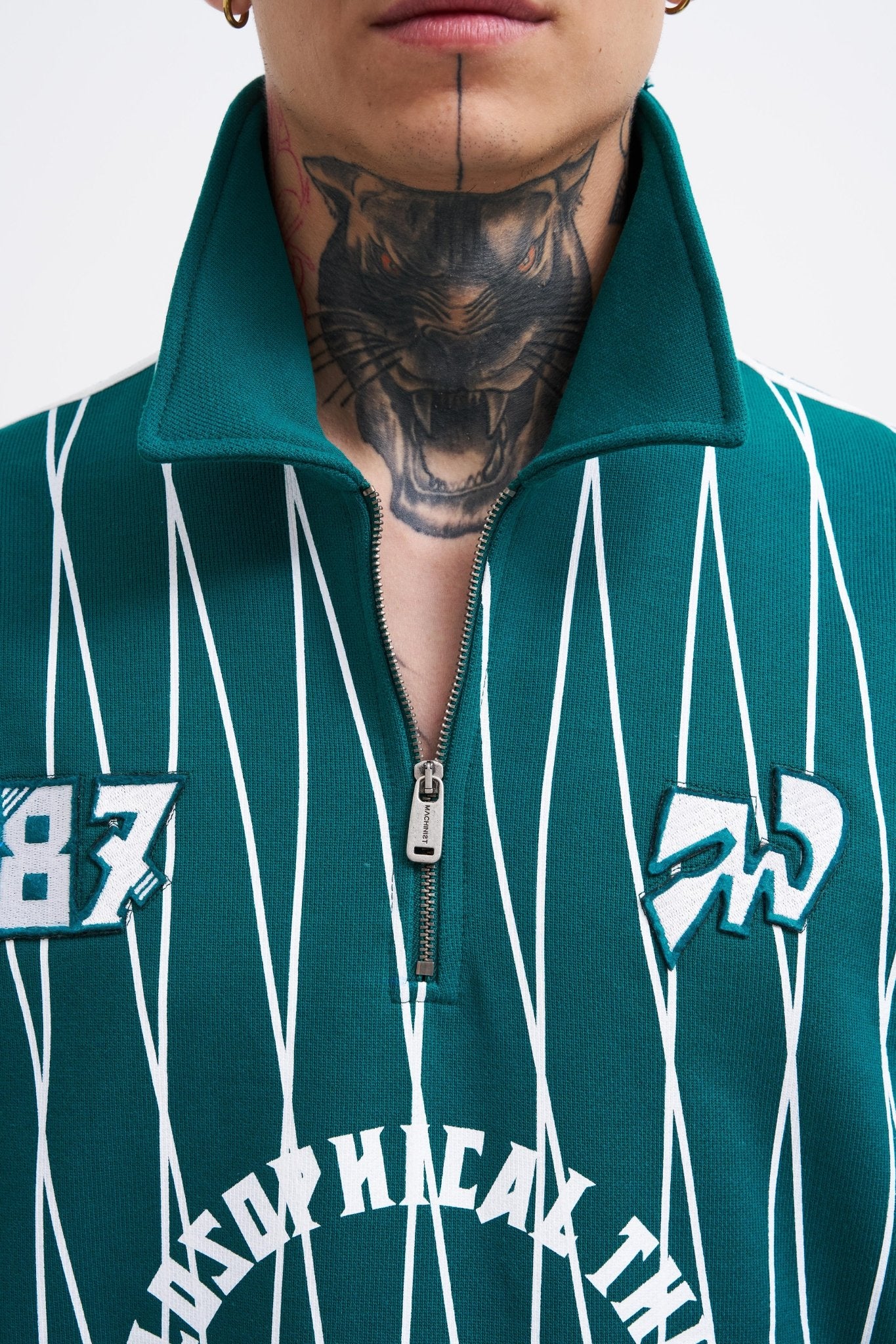Erkek Printed And Zip Polo Sweatshirt Yağ Yeşili