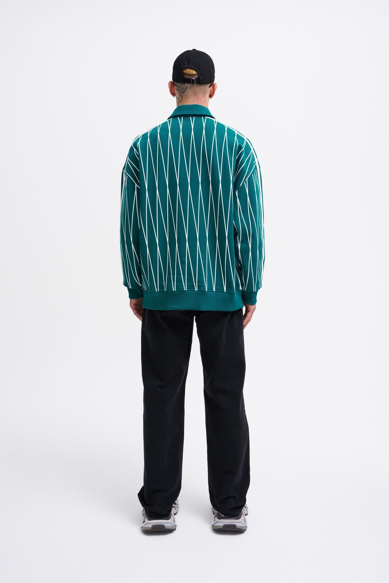 Erkek Printed And Zip Polo Sweatshirt Yağ Yeşili