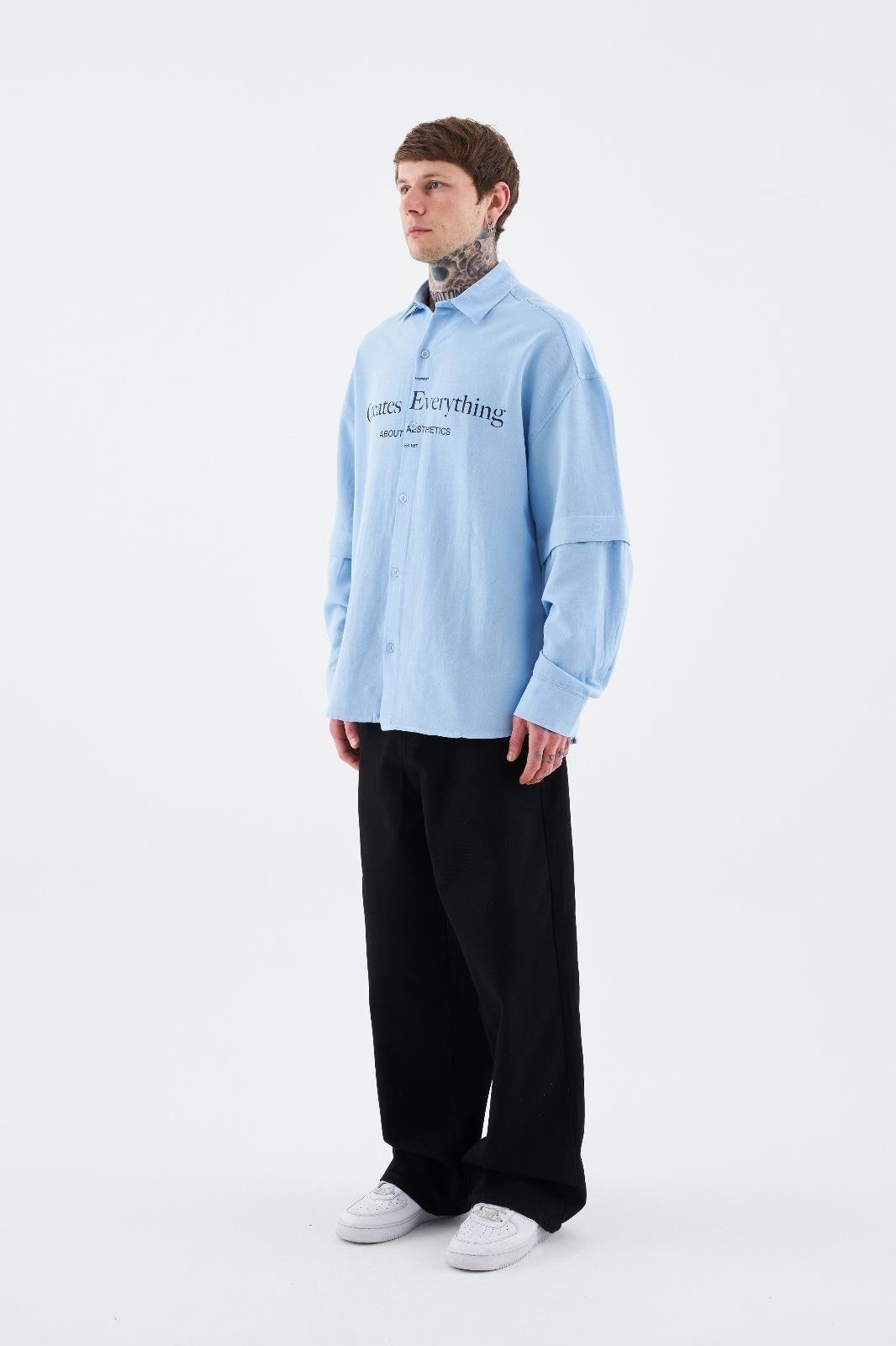 Erkek Printed Detachable Sleeve Gömlek Bebek Mavi