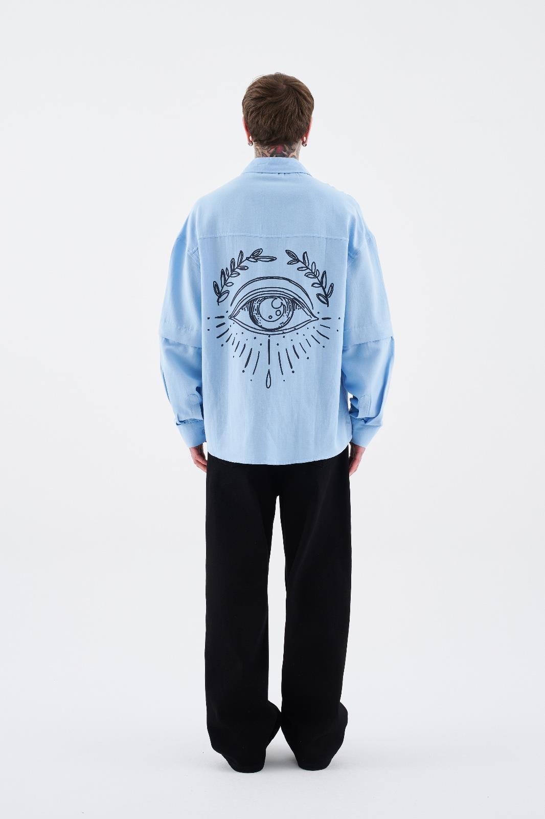 Erkek Printed Detachable Sleeve Gömlek Bebek Mavi