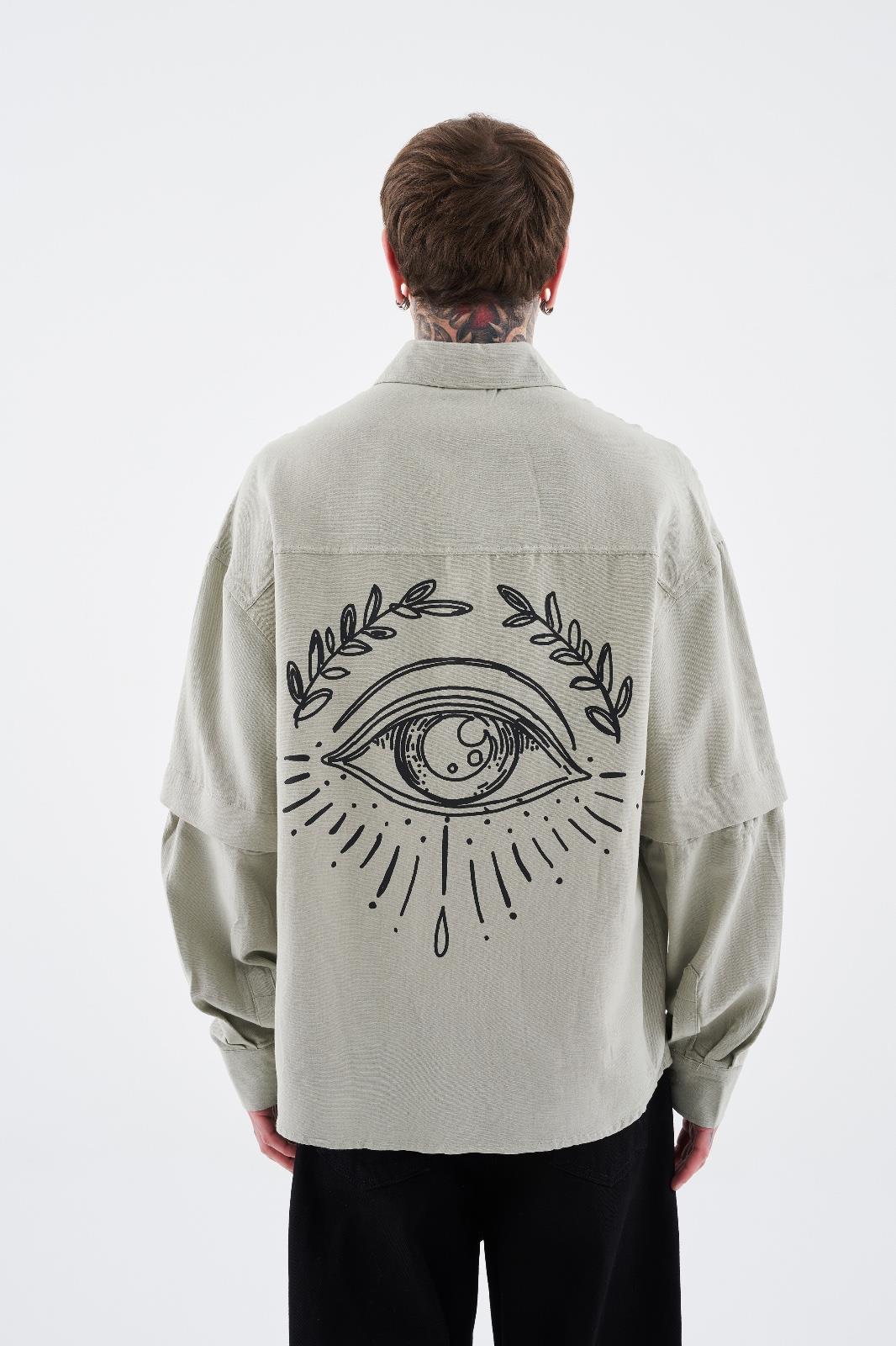 Erkek Printed Detachable Sleeve Gömlek Mint Yeşili - Yeşil