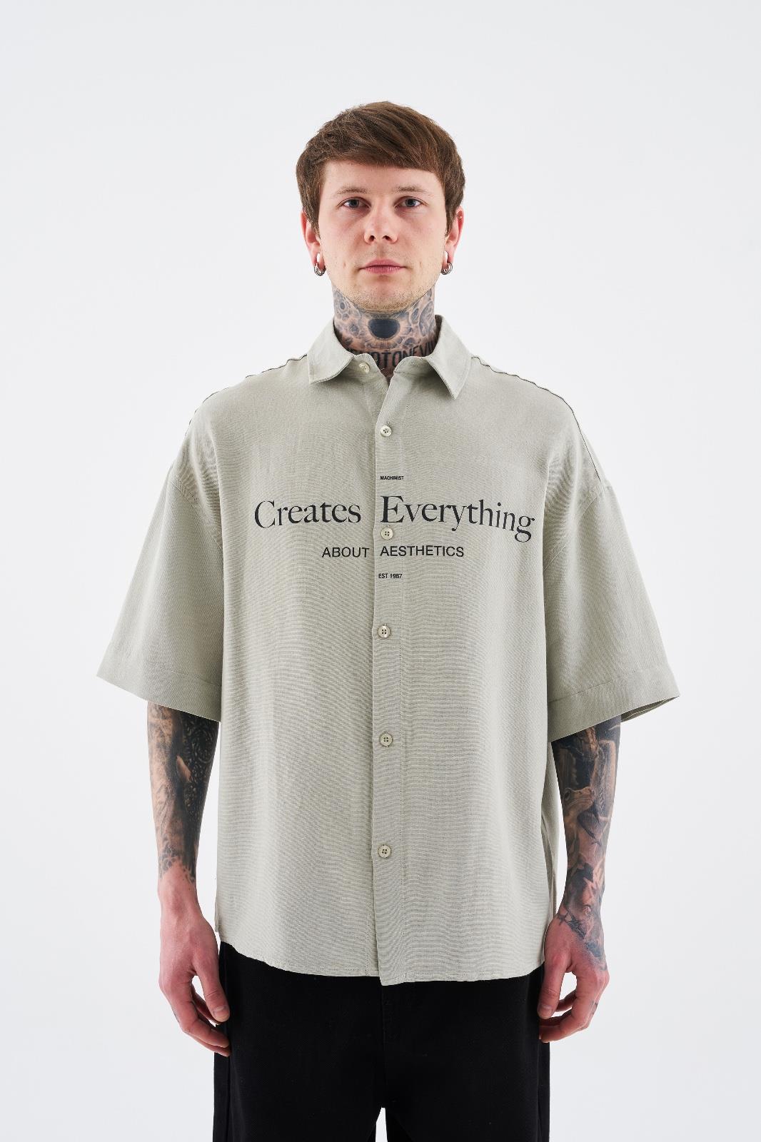 Erkek Printed Detachable Sleeve Gömlek Mint Yeşili - Yeşil