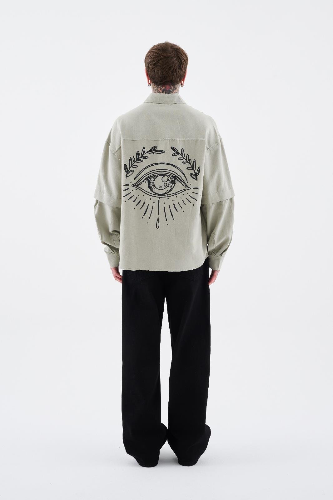Erkek Printed Detachable Sleeve Gömlek Mint Yeşili - Yeşil
