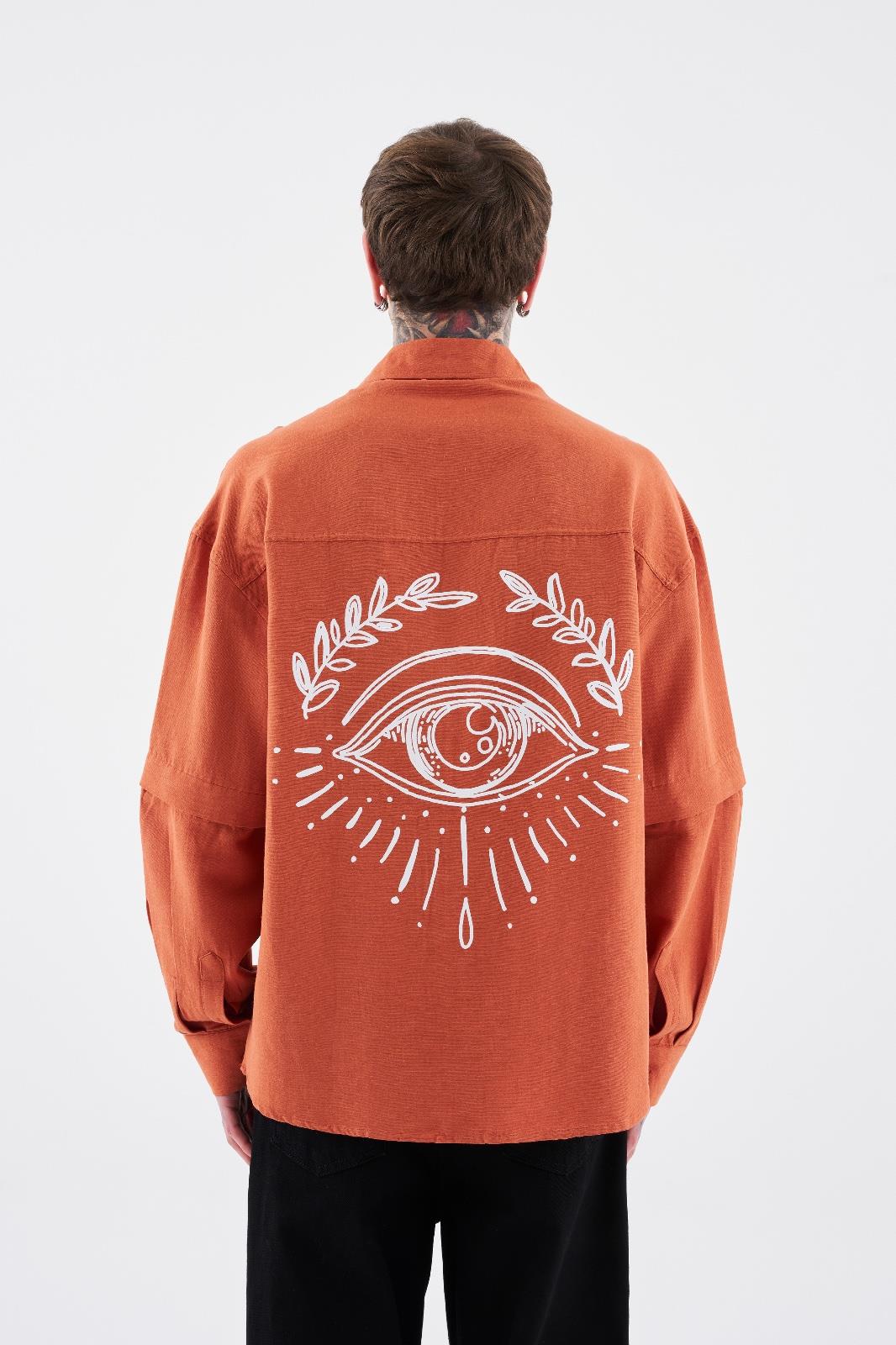 Erkek Printed Detachable Sleeve Gömlek Turuncu