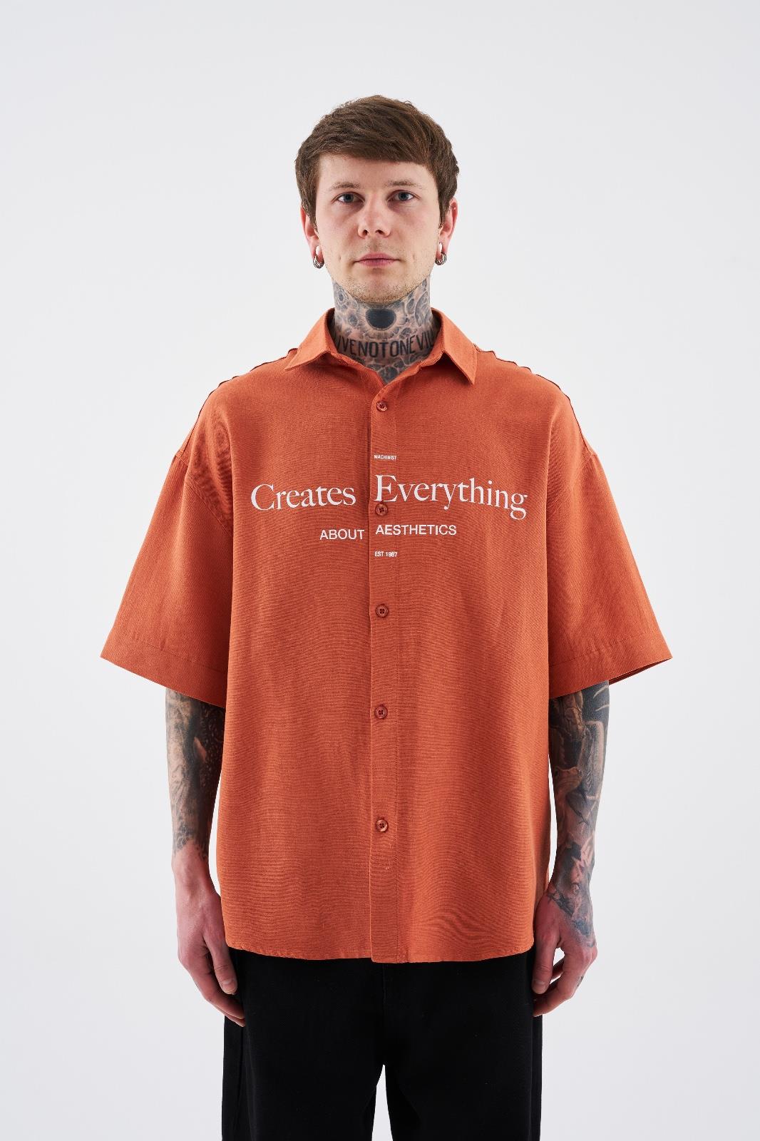 Erkek Printed Detachable Sleeve Gömlek Turuncu
