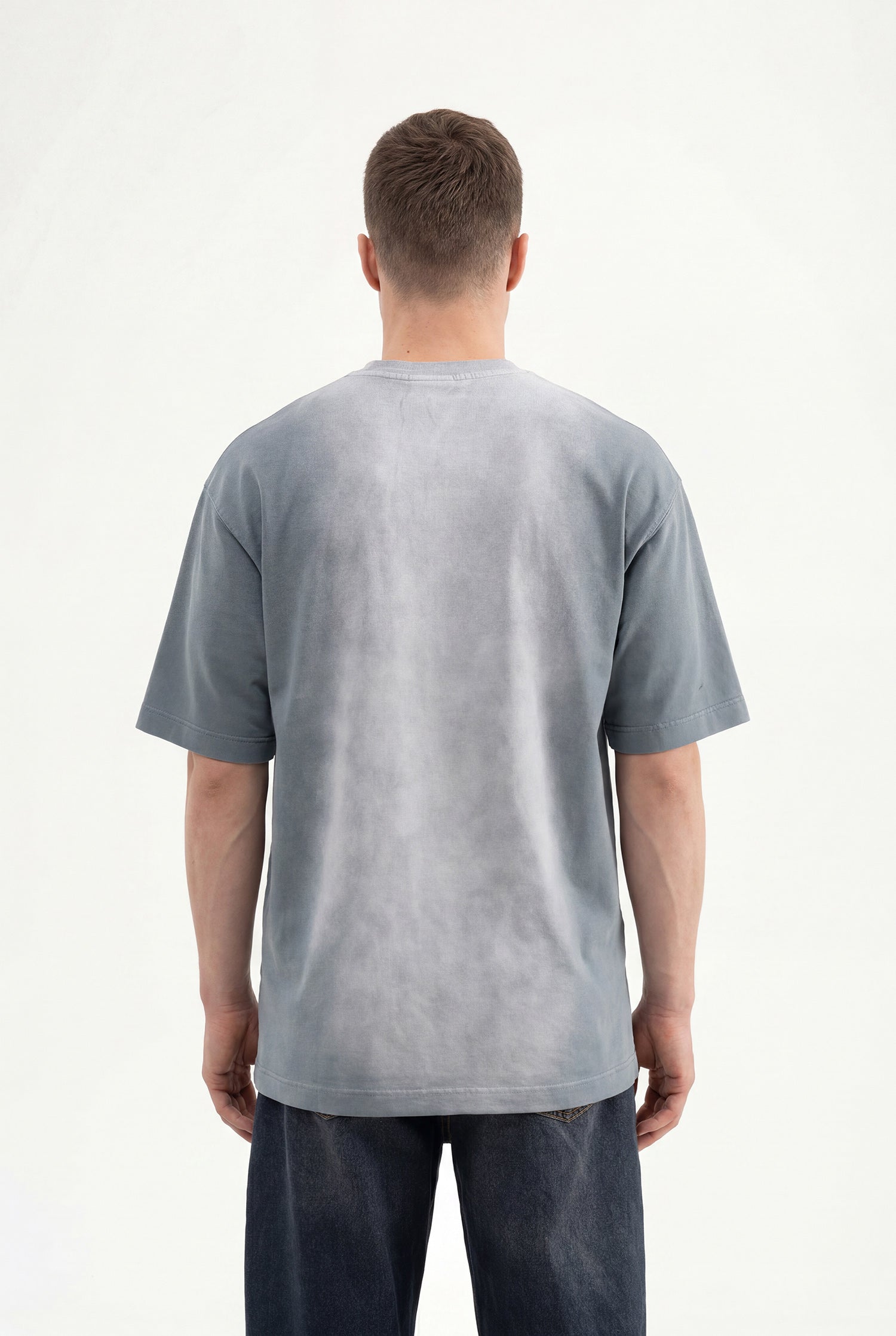 Erkek Printed Pocket Oversize Tişört Gri-3