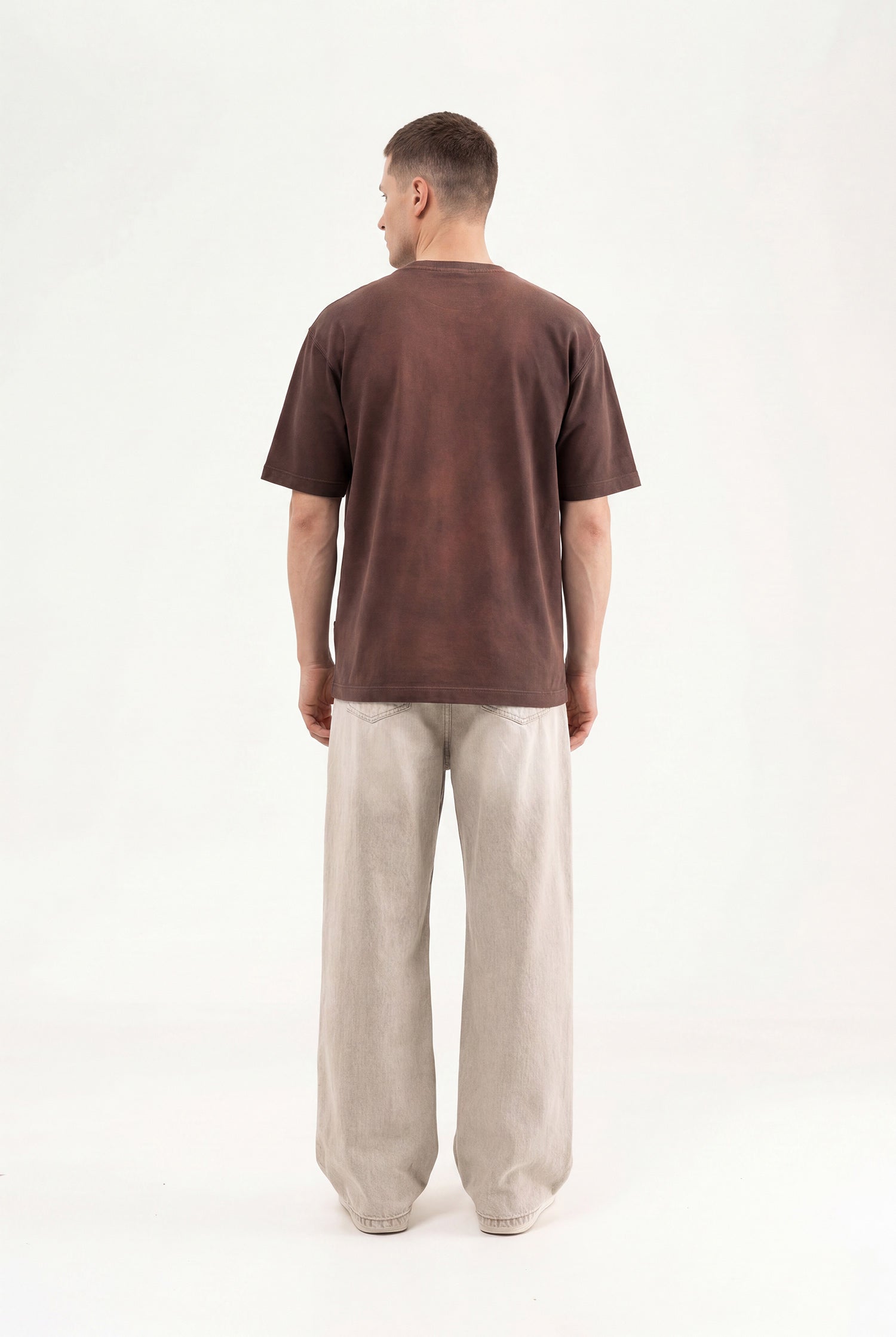Erkek Printed Pocket Oversize Tişört Koyu Kahverengi-5