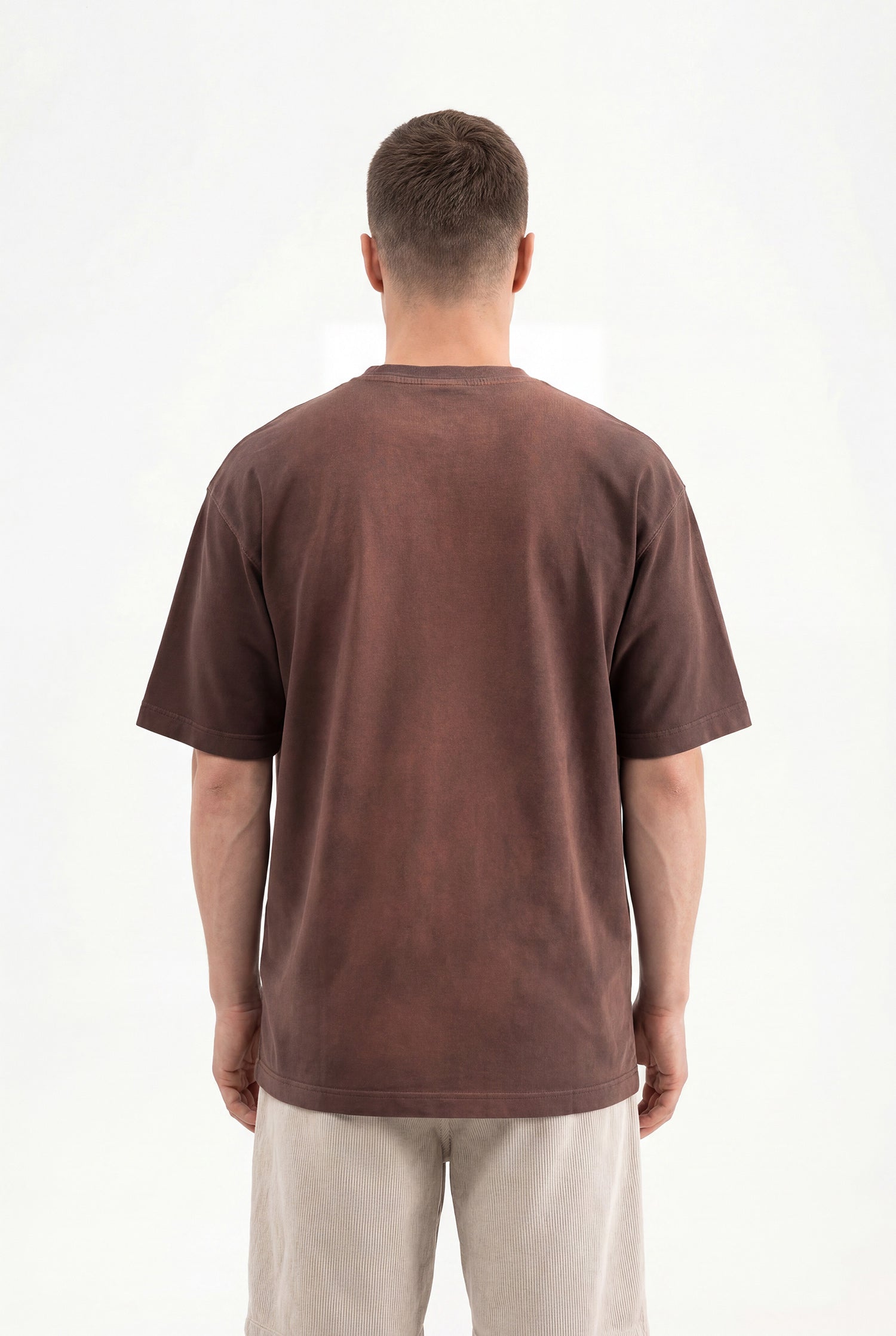 Erkek Printed Pocket Oversize Tişört Koyu Kahverengi-3