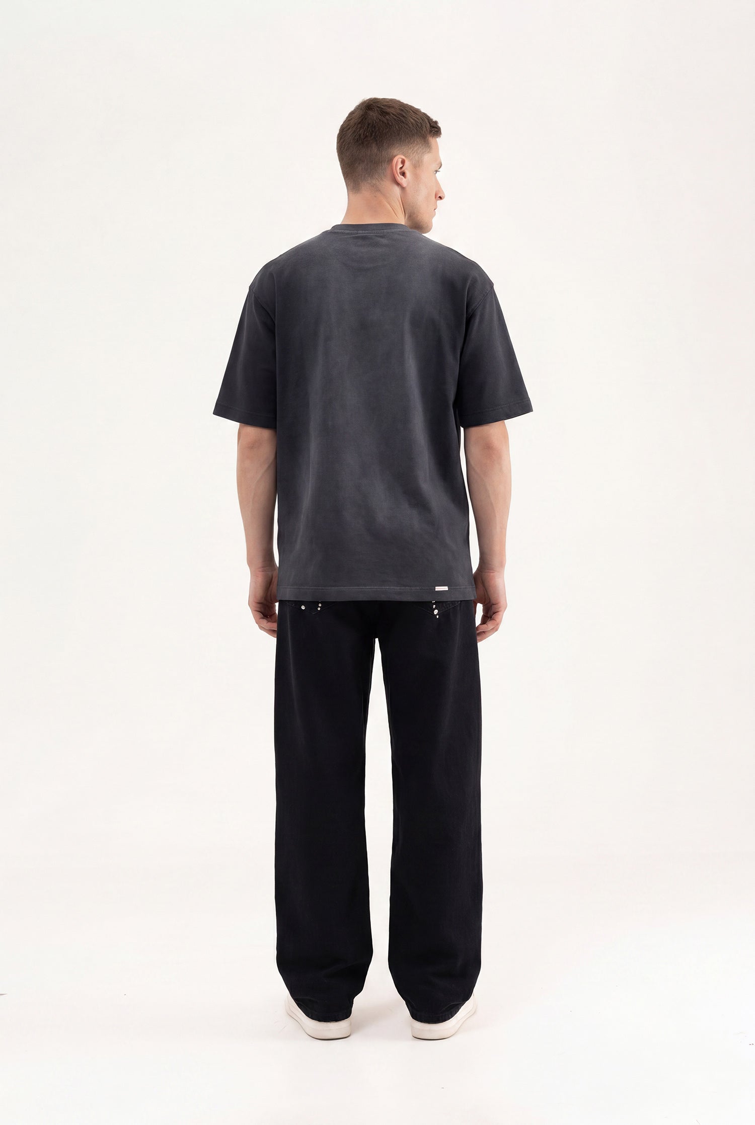 Erkek Printed Pocket Oversize Tişört Siyah-5