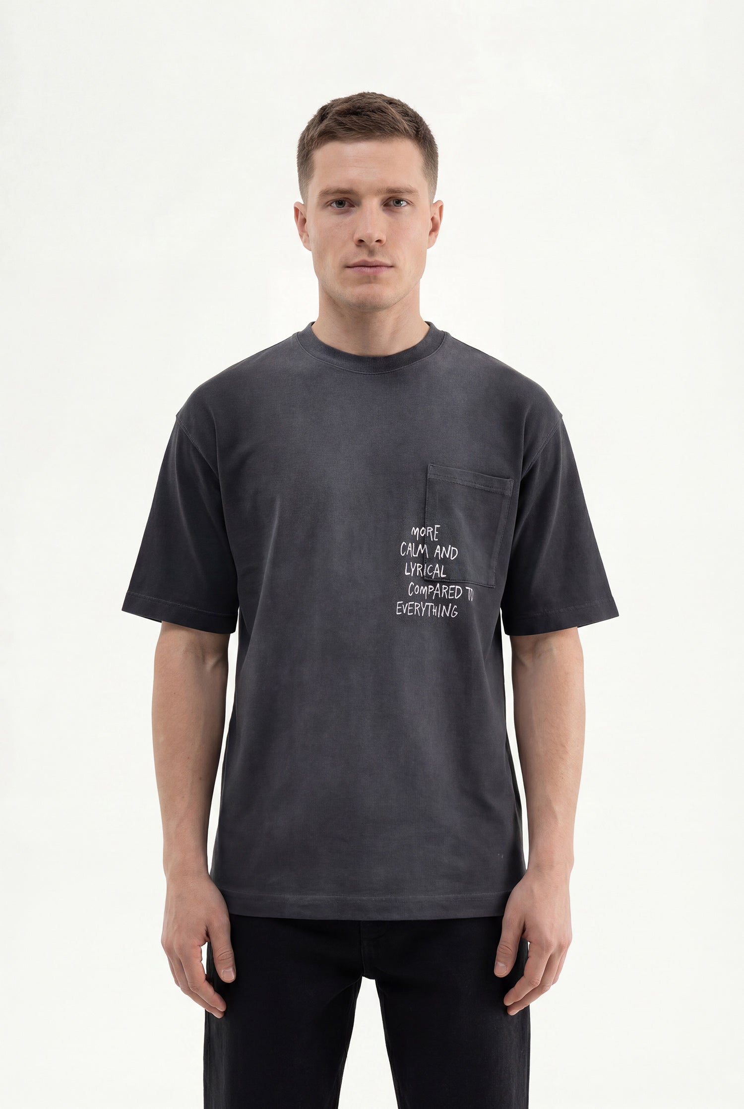 Erkek Printed Pocket Oversize Tişört Siyah