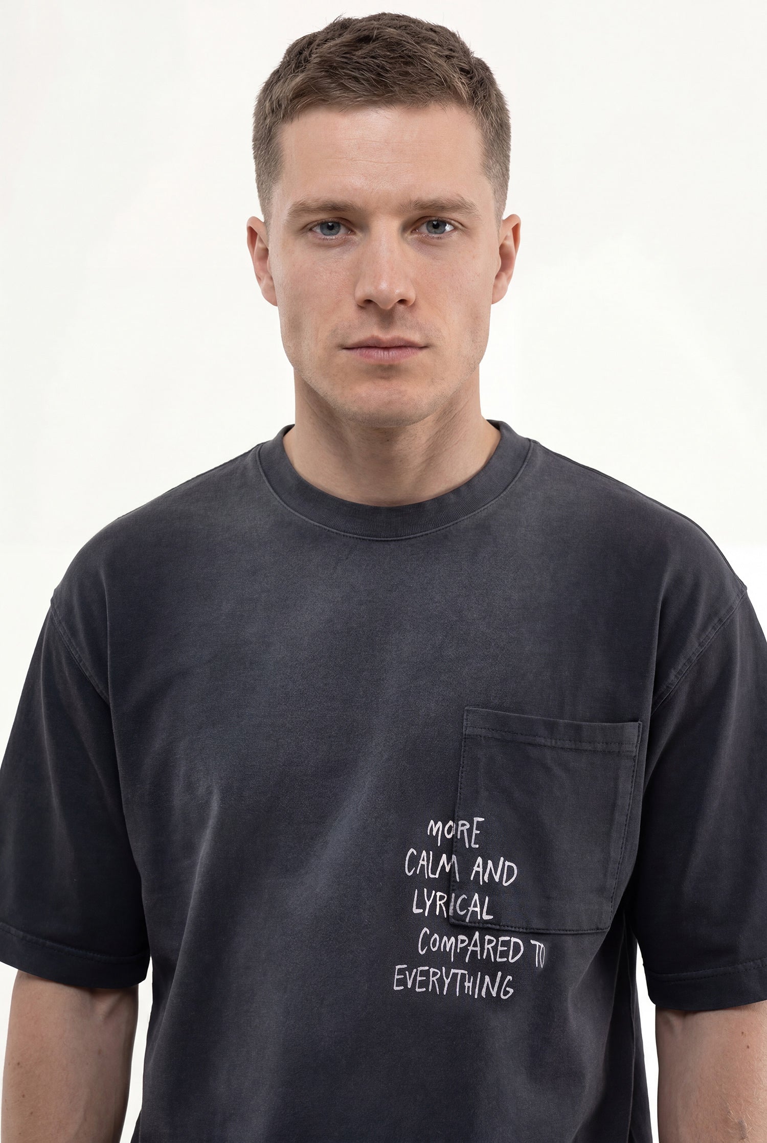 Erkek Printed Pocket Oversize Tişört Siyah