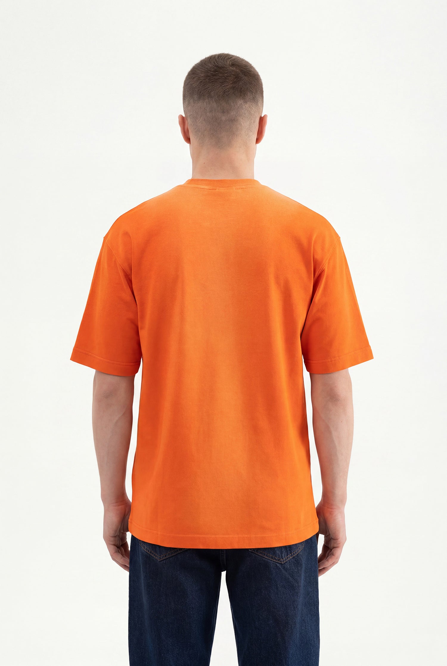 Erkek Printed Pocket Oversize Tişört Turuncu-3
