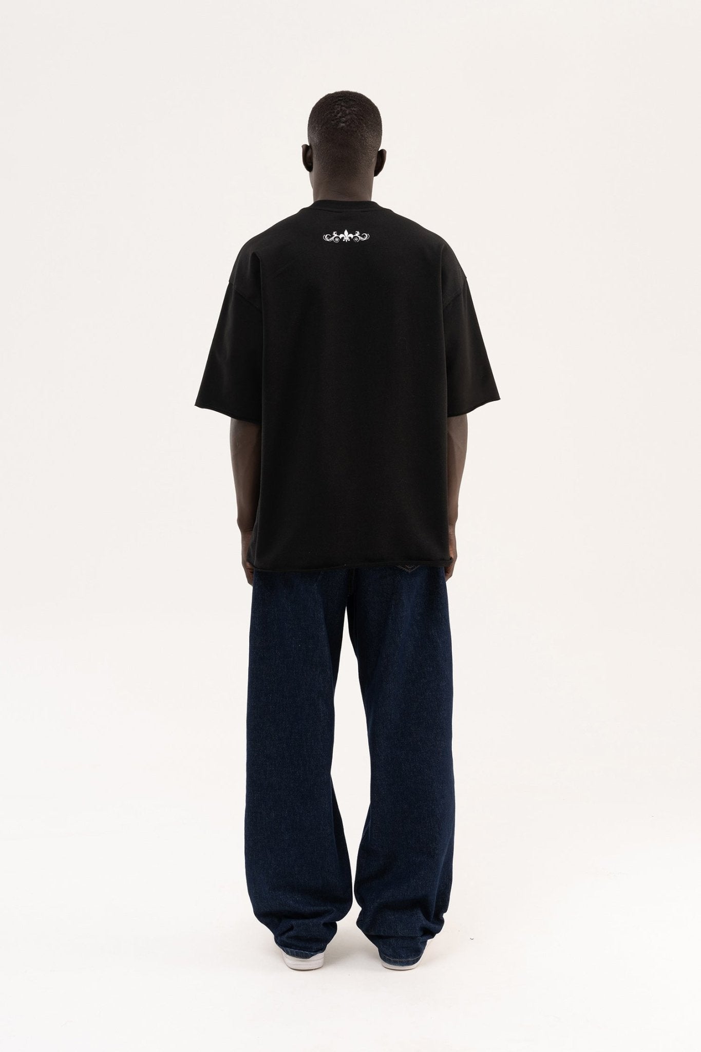 Erkek Printed Wide Patch Oversize Tişört Siyah