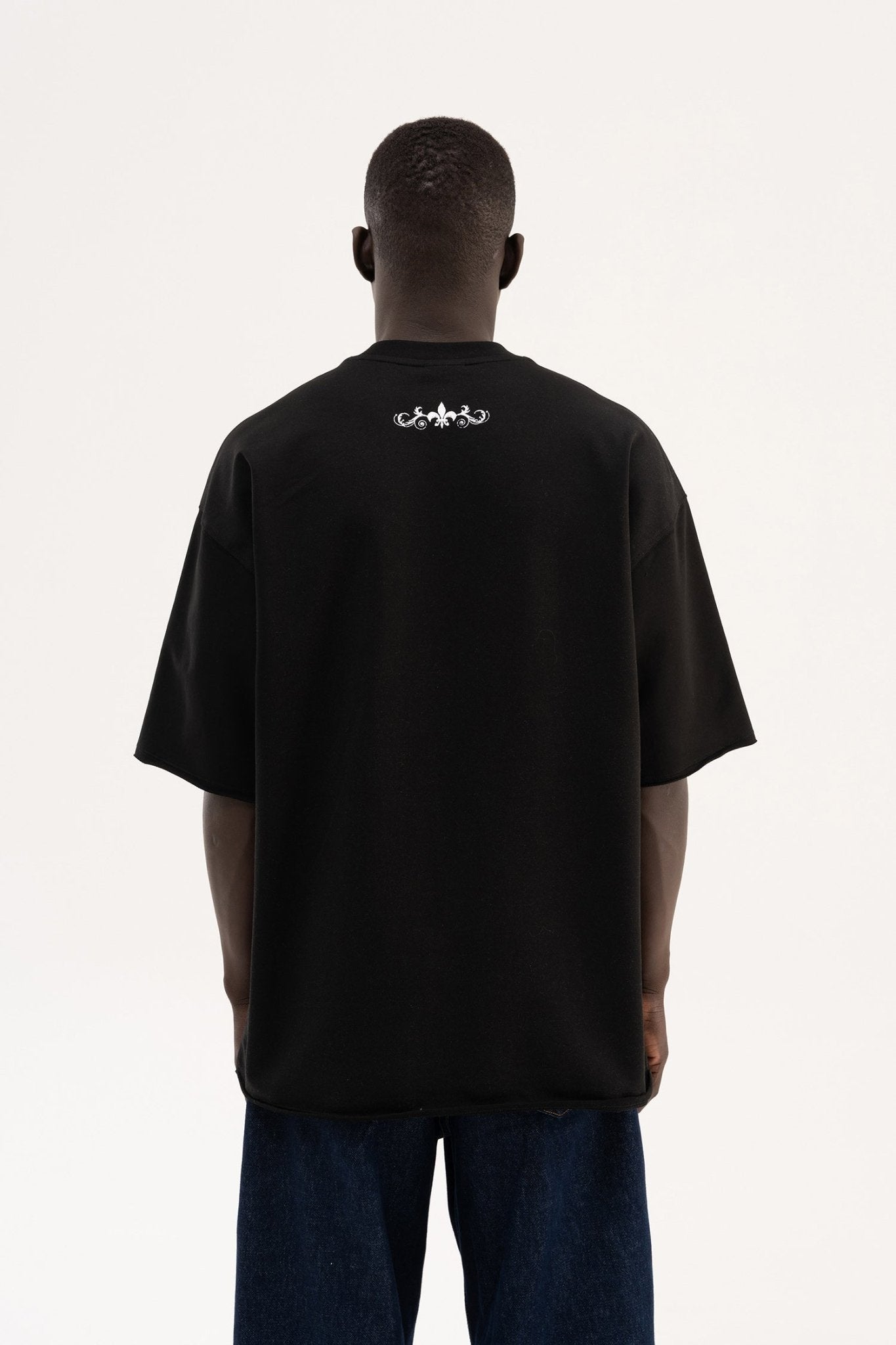 Erkek Printed Wide Patch Oversize Tişört Siyah