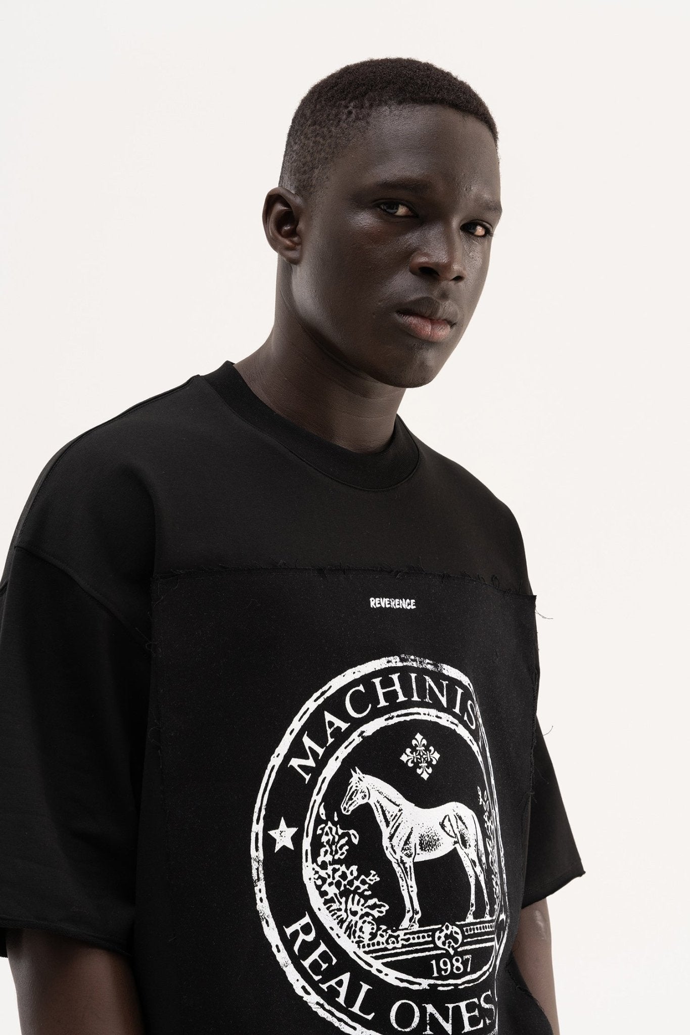 Erkek Printed Wide Patch Oversize Tişört Siyah