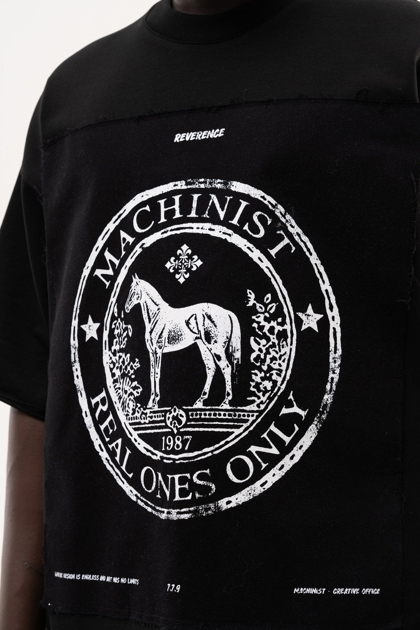 Erkek Printed Wide Patch Oversize Tişört Siyah