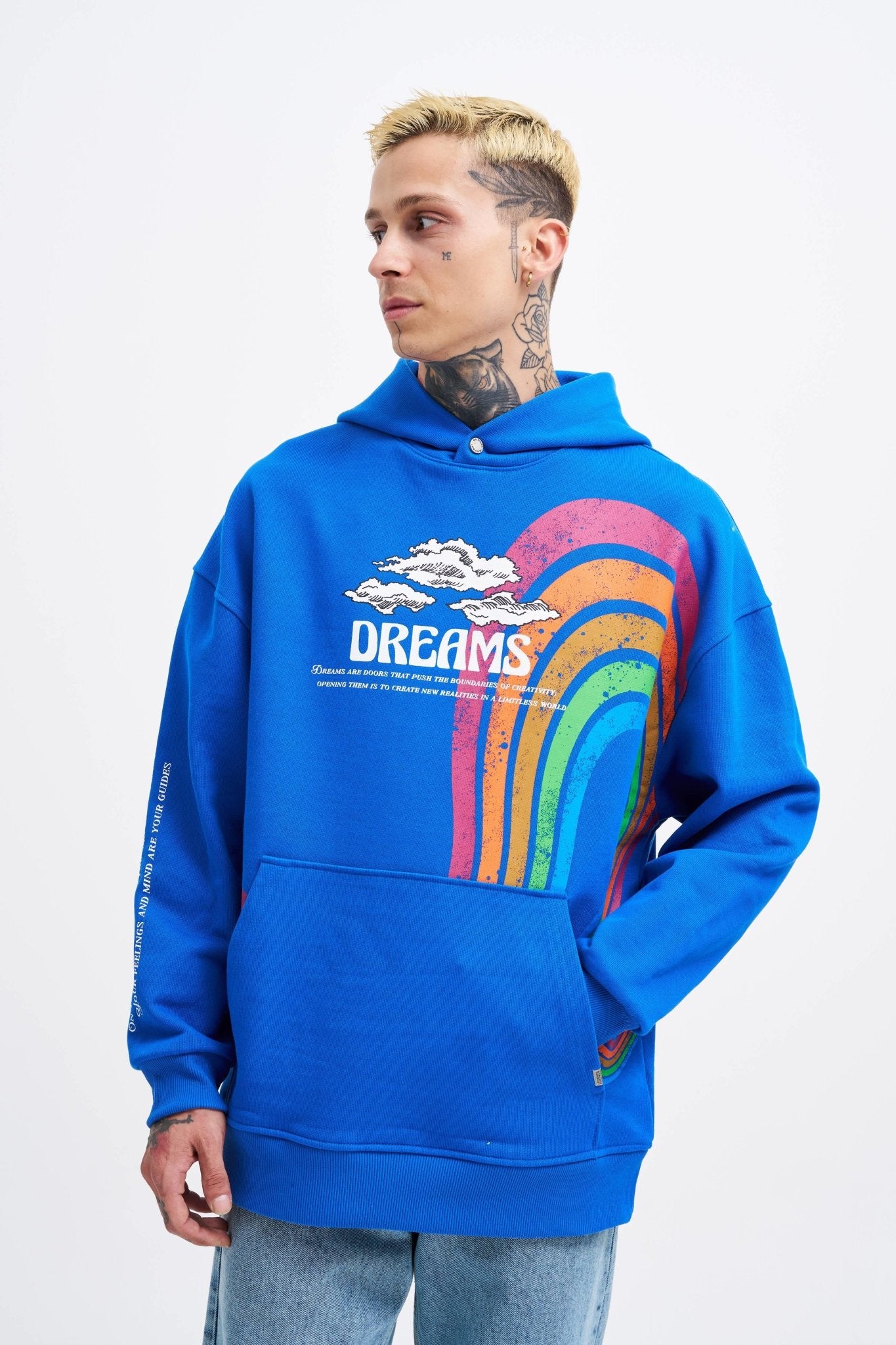 Erkek Rainbow Printed Kapüşonlu Sweatshirt Açık Mavi