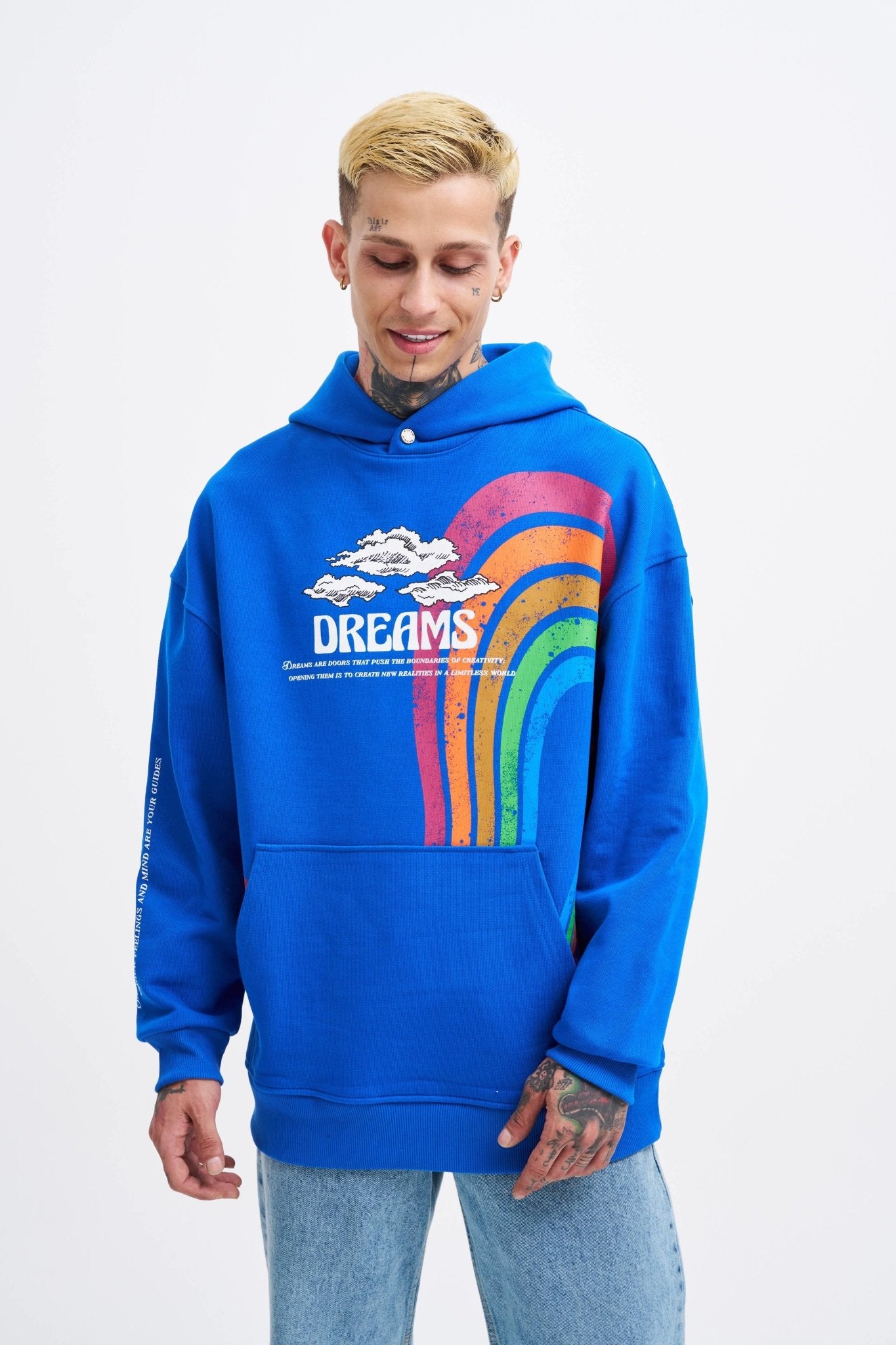 Erkek Rainbow Printed Kapüşonlu Sweatshirt Açık Mavi