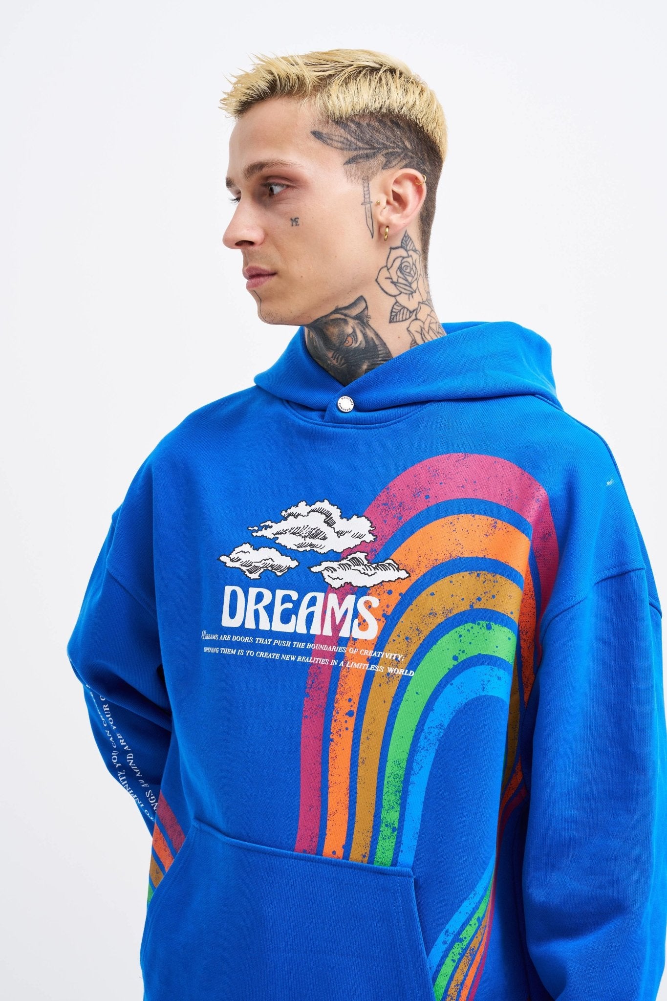 Erkek Rainbow Printed Kapüşonlu Sweatshirt Açık Mavi