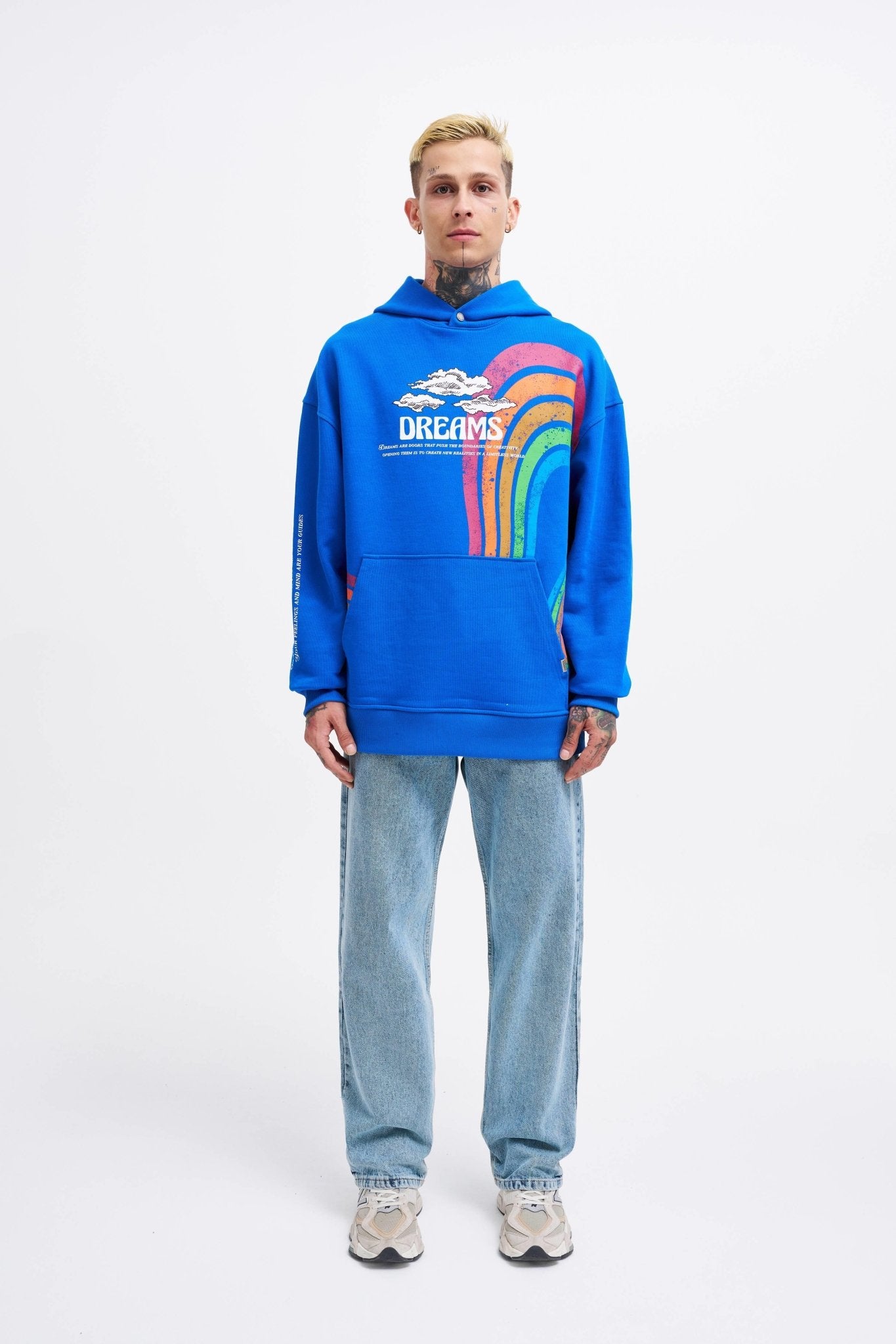Erkek Rainbow Printed Kapüşonlu Sweatshirt Açık Mavi