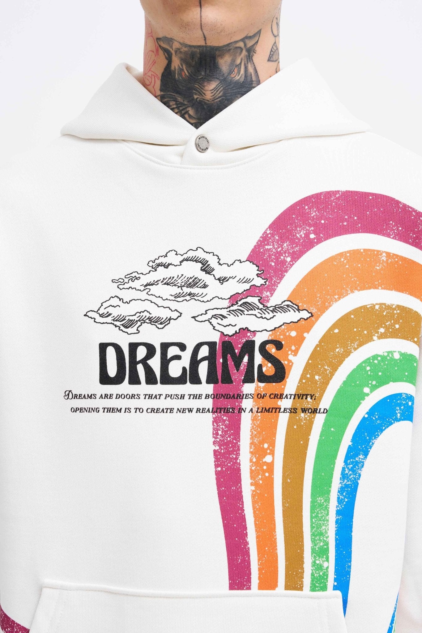 Erkek Rainbow Printed Kapüşonlu Sweatshirt Ekru