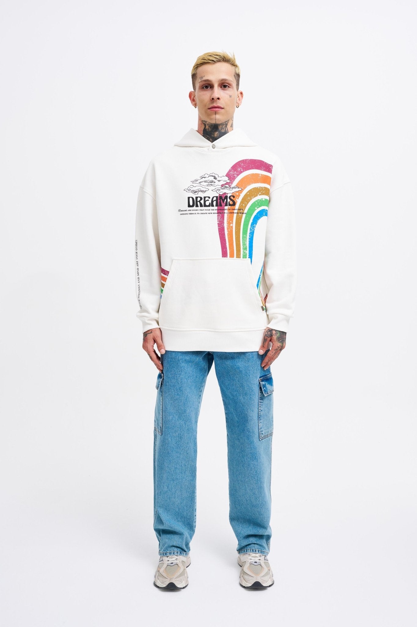 Erkek Rainbow Printed Kapüşonlu Sweatshirt Ekru