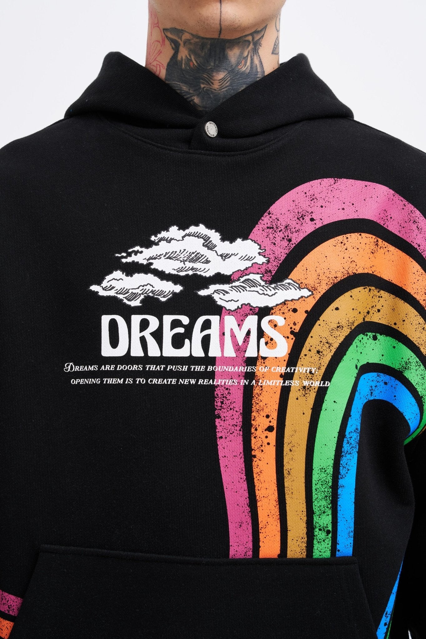 Erkek Rainbow Printed Kapüşonlu Sweatshirt Siyah