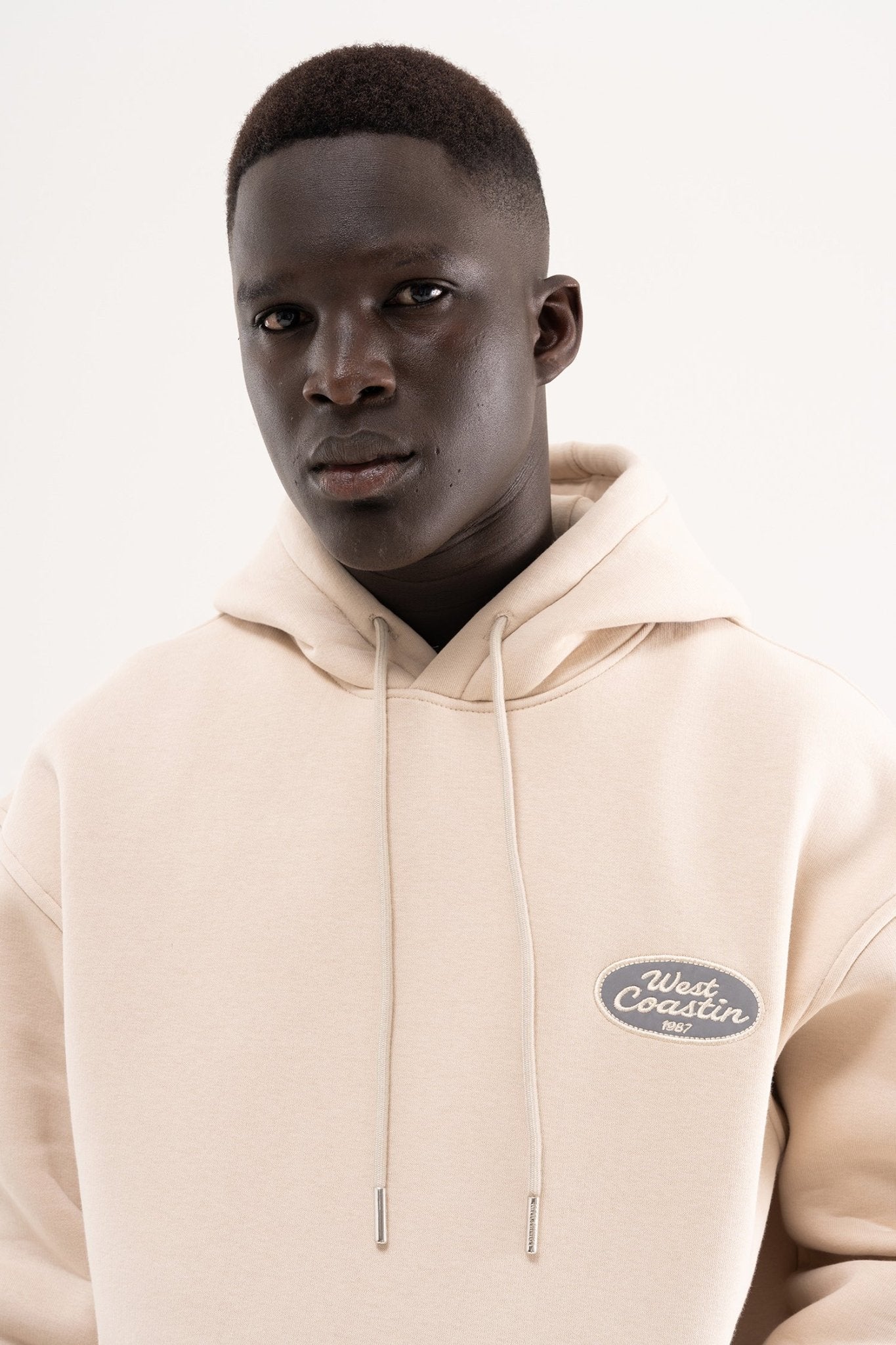 Erkek Reflektör Detaylı Kapüşonlu Sweatshirt Açık Bej