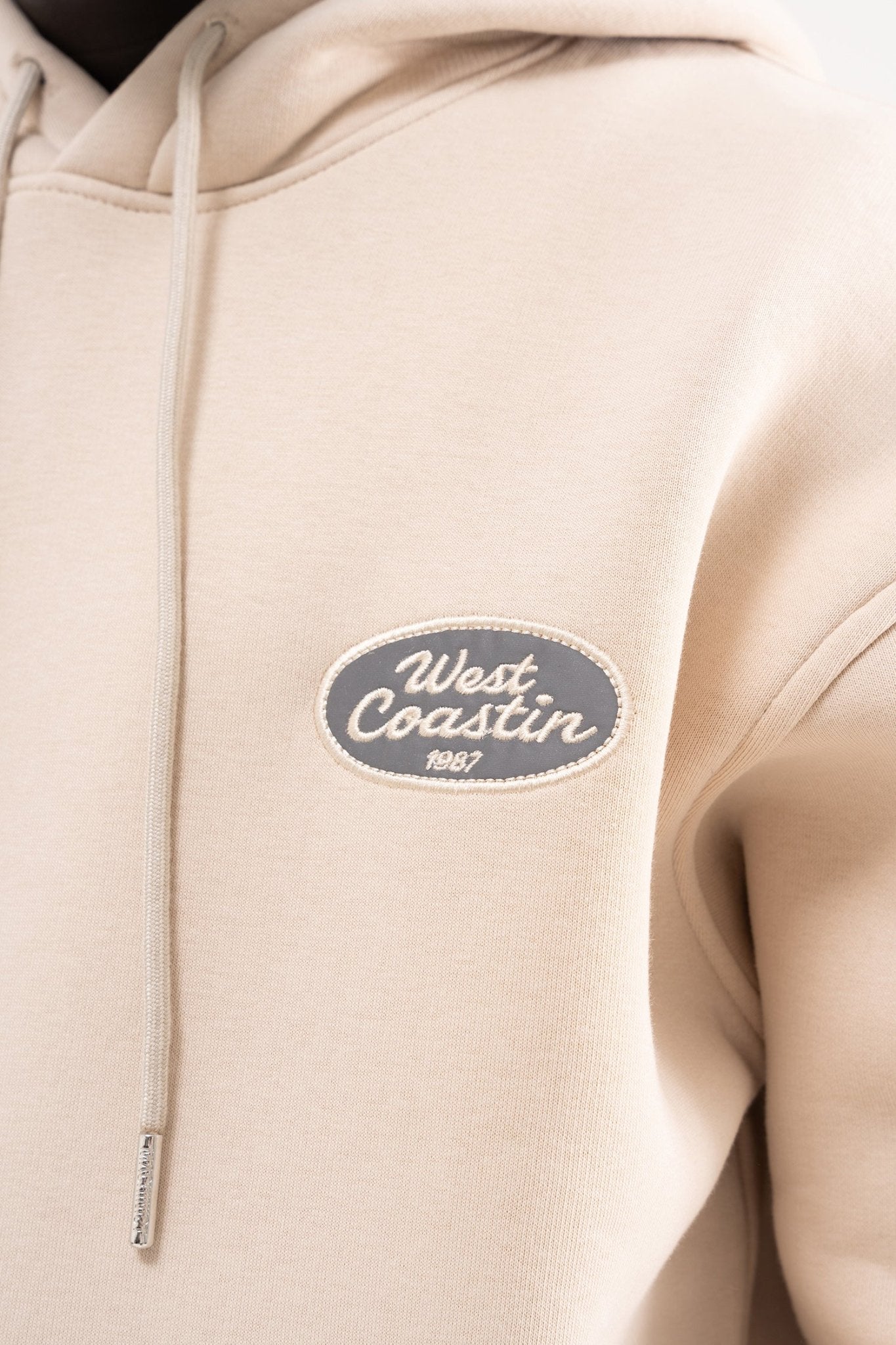 Erkek Reflektör Detaylı Kapüşonlu Sweatshirt Açık Bej