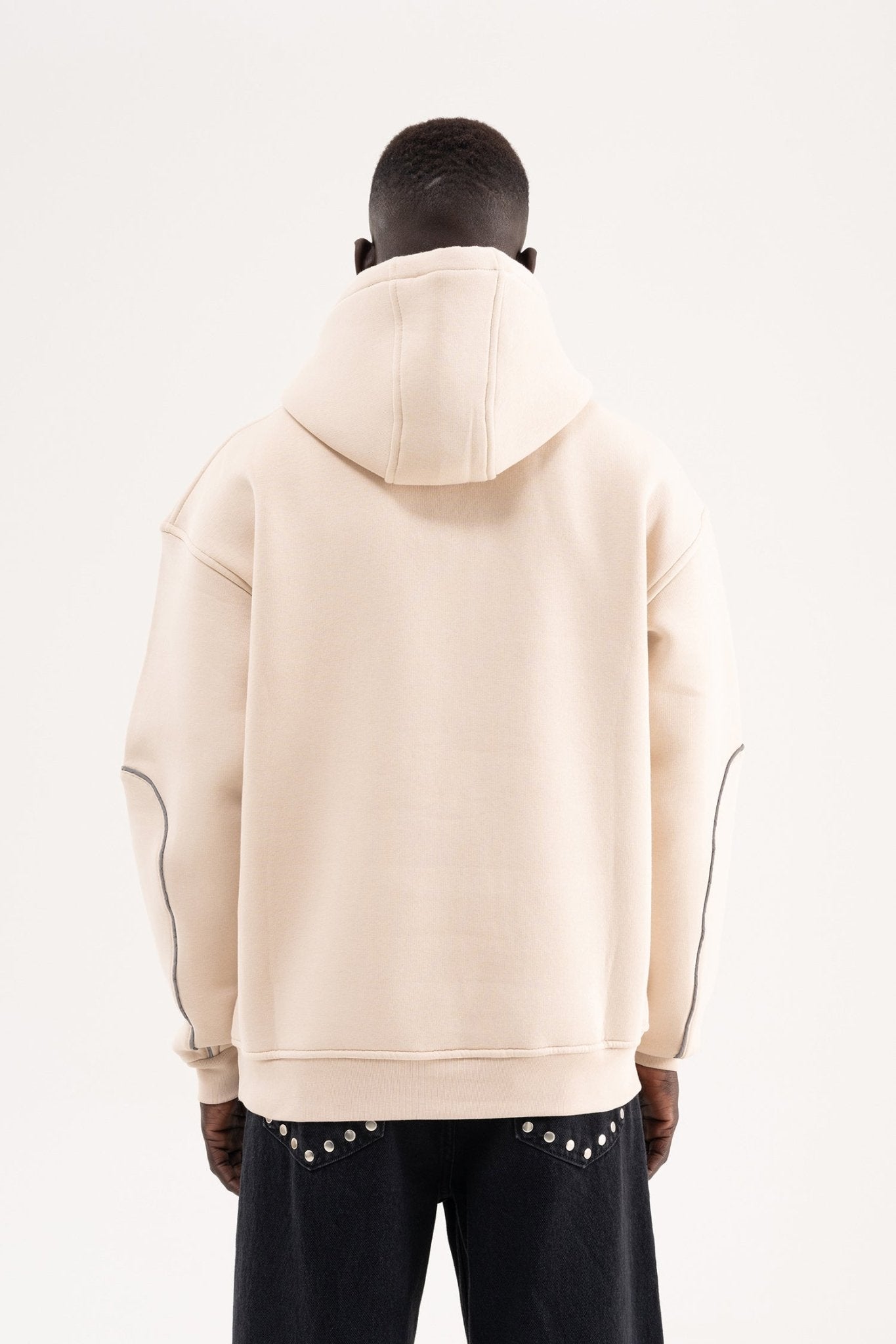 Erkek Reflektör Detaylı Kapüşonlu Sweatshirt Açık Bej