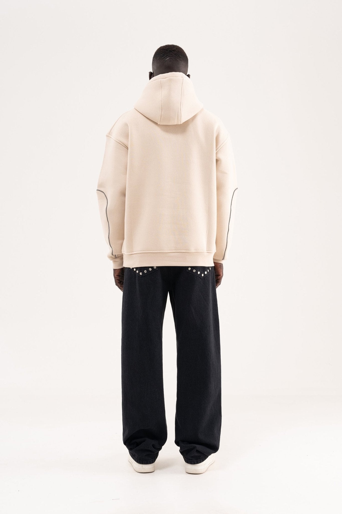 Erkek Reflektör Detaylı Kapüşonlu Sweatshirt Açık Bej