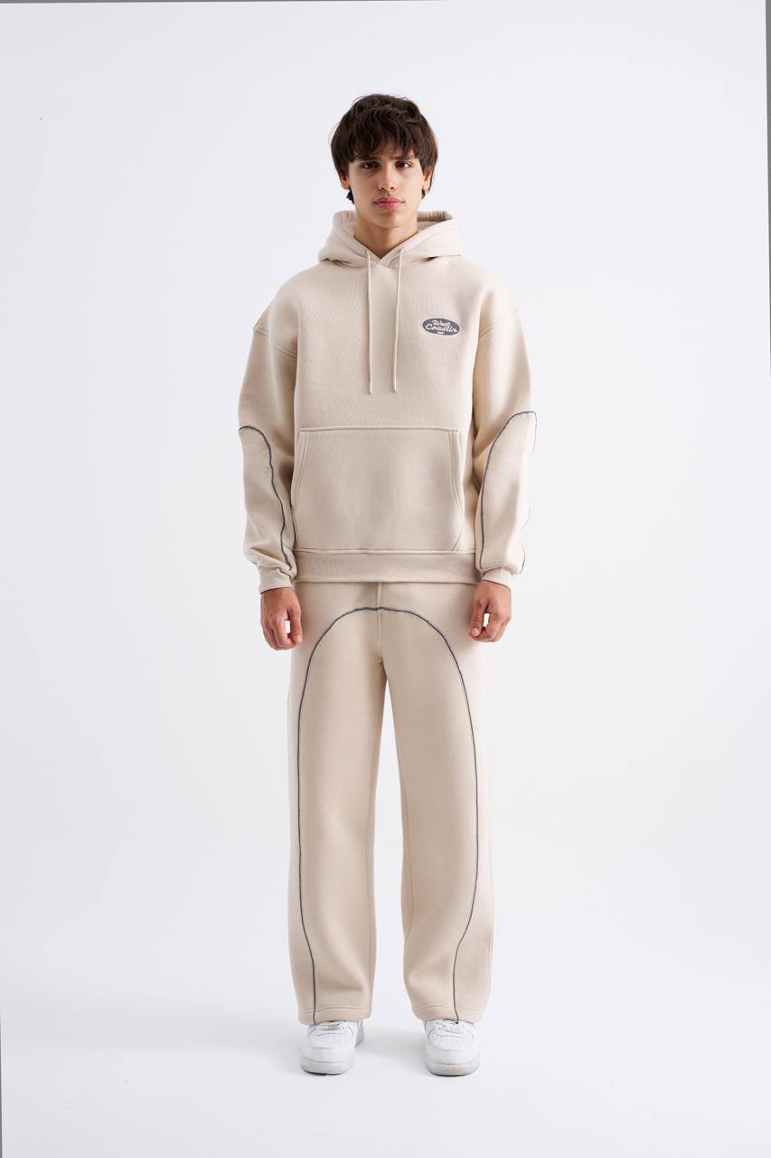 Erkek Reflektör Detaylı Kapüşonlu Sweatshirt Açık Gri