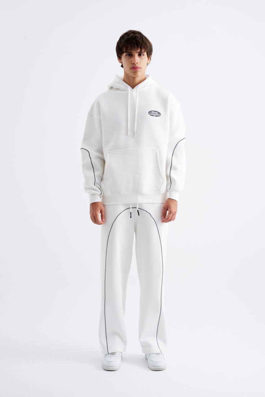 Erkek Reflektör Detaylı Kapüşonlu Sweatshirt Ekru