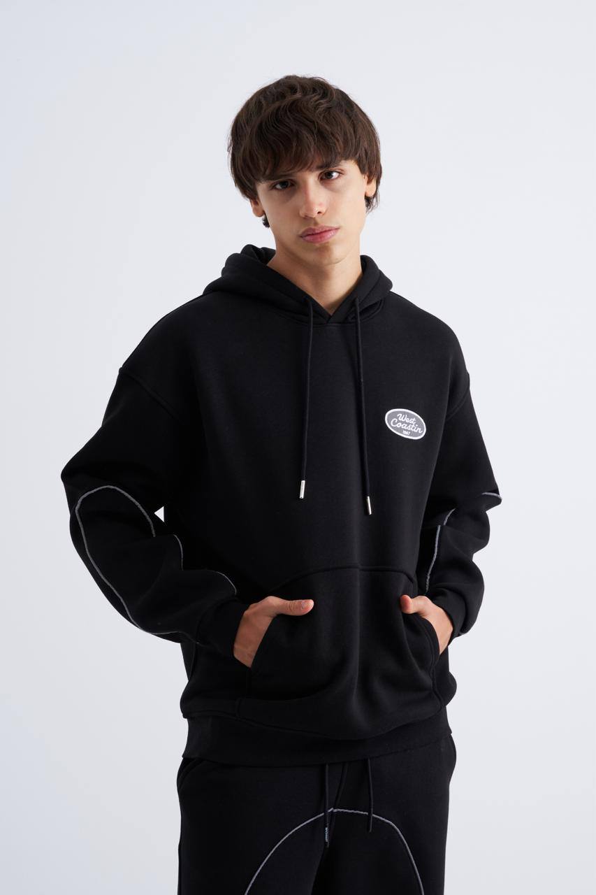 Erkek Reflektör Detaylı Kapüşonlu Sweatshirt Siyah