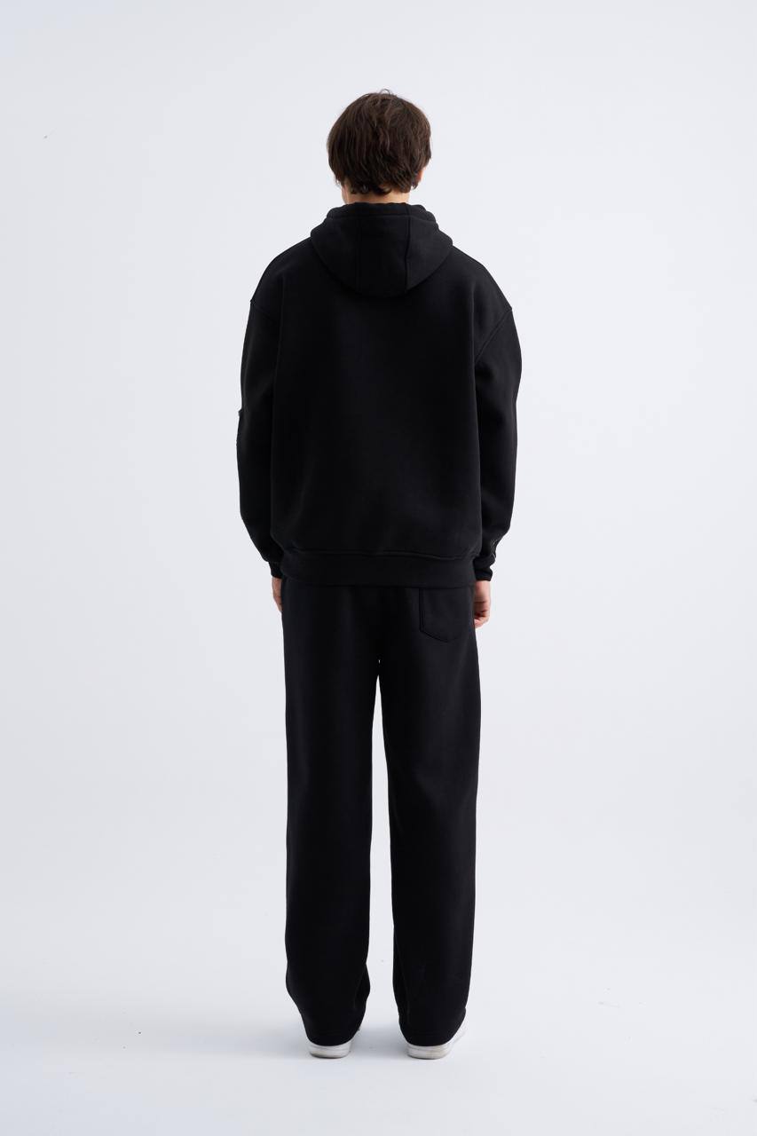 Erkek Reflektör Detaylı Kapüşonlu Sweatshirt Siyah