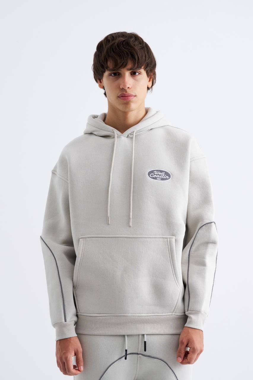 Erkek Reflektör Detaylı Kapüşonlu Sweatshirt Uzay Grisi