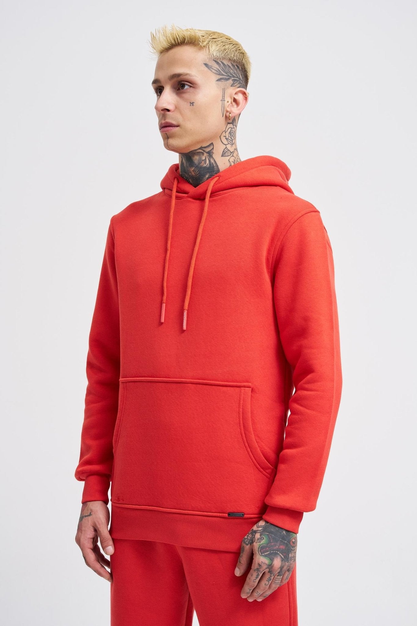 Erkek Regular Basic Kapüşonlu Sweatshirt Açık Kırmızı